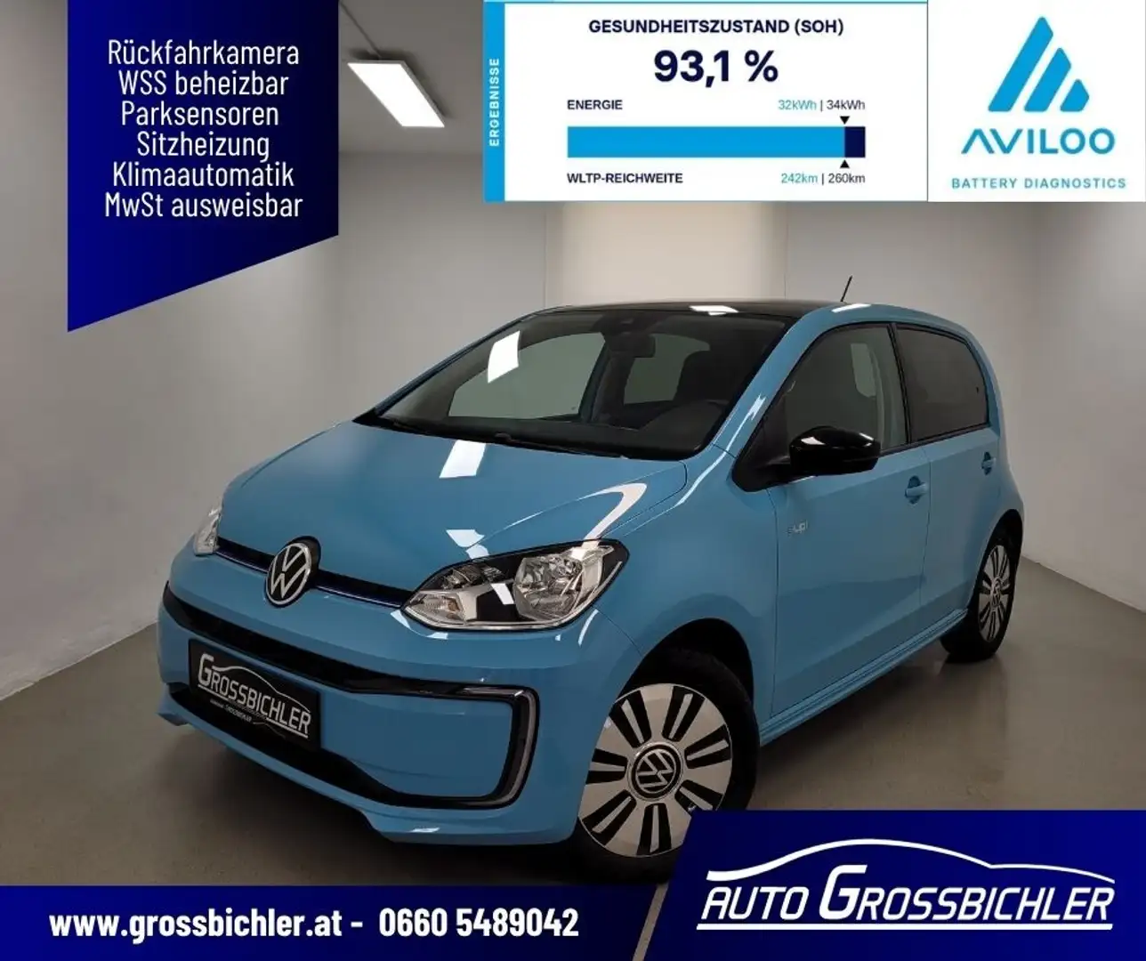 Volkswagen e-up! 32,5kWh Erstbesitz-Rückfahrkamera-MwSt ausweisb Blau - 1