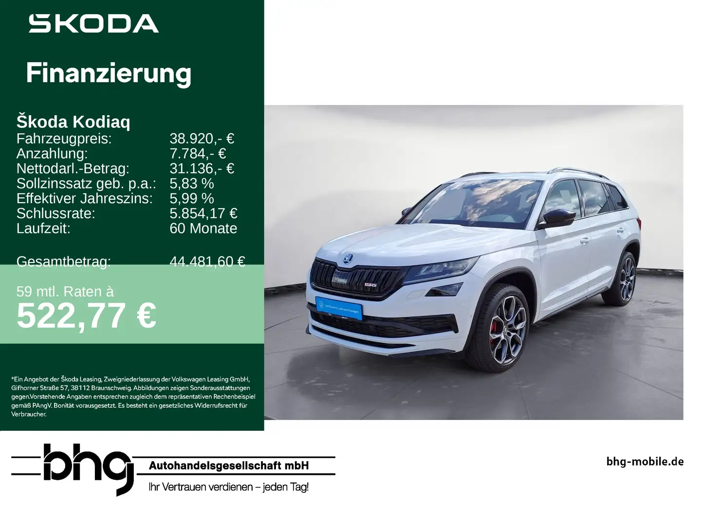 Skoda Kodiaq 2.0 Bi-TDI 4x4 DSG RS Panoramaschiebedach Weiß - 1