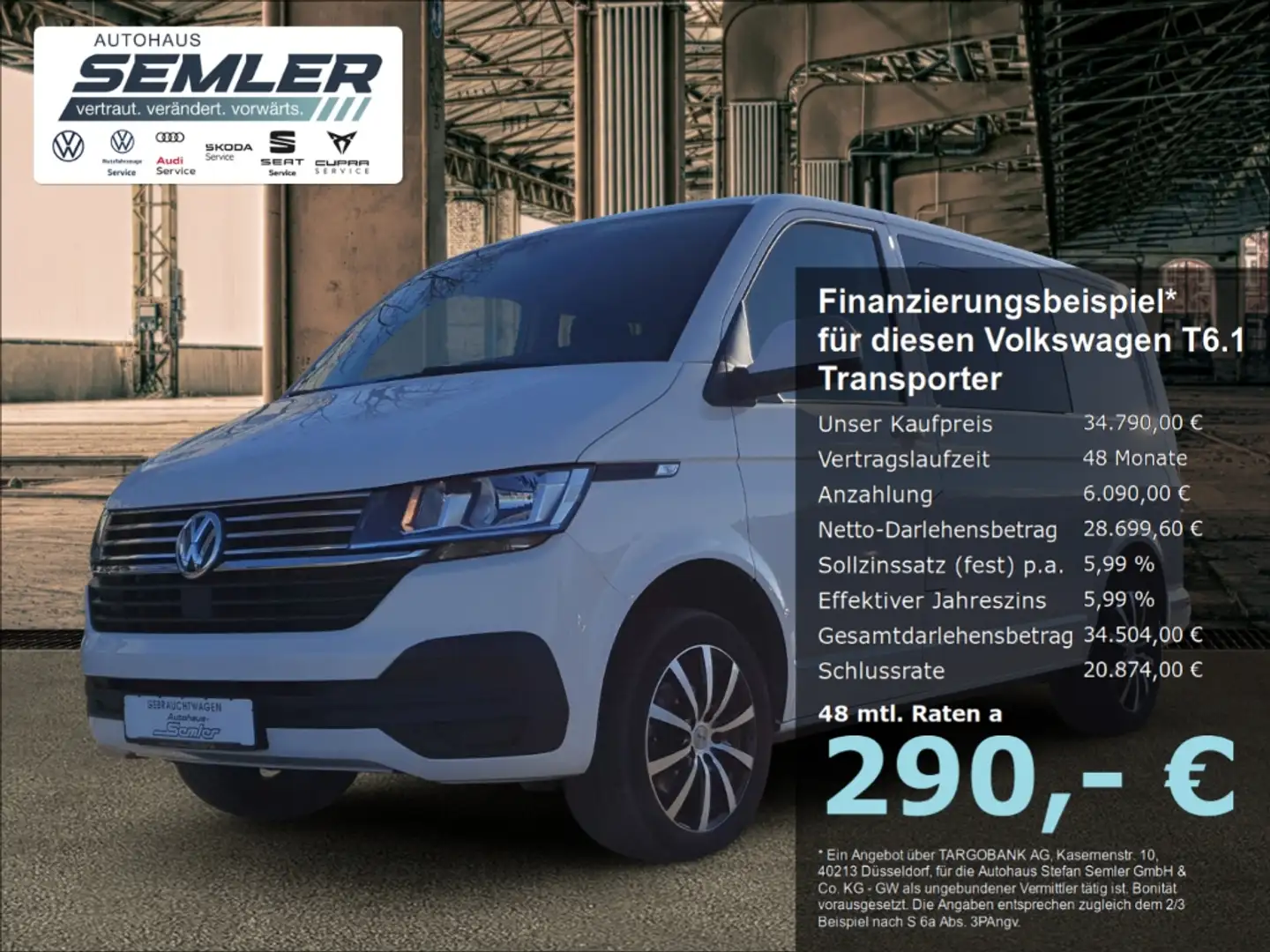 Volkswagen T6.1 Transporter 2.0 TDI Kombi 6-SITZ AHK APP GRA PDC Blanco - 1