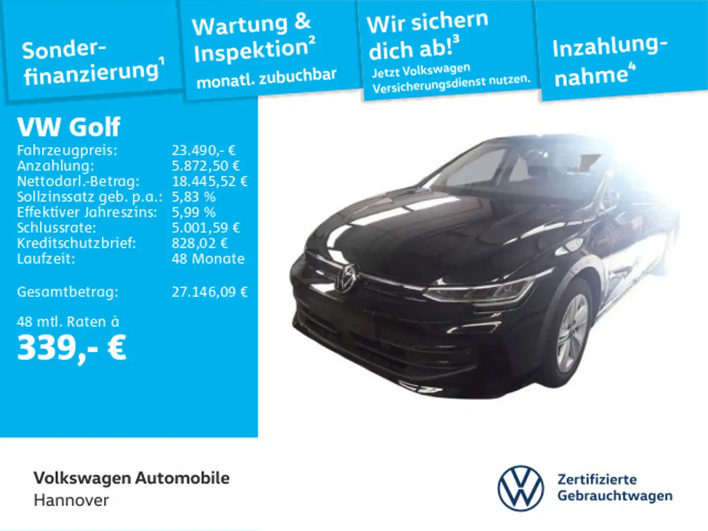 Volkswagen Golf VIII 1.5 TSI Life ACC LED Dig.Cockpit SHZ P Schwarz - 1