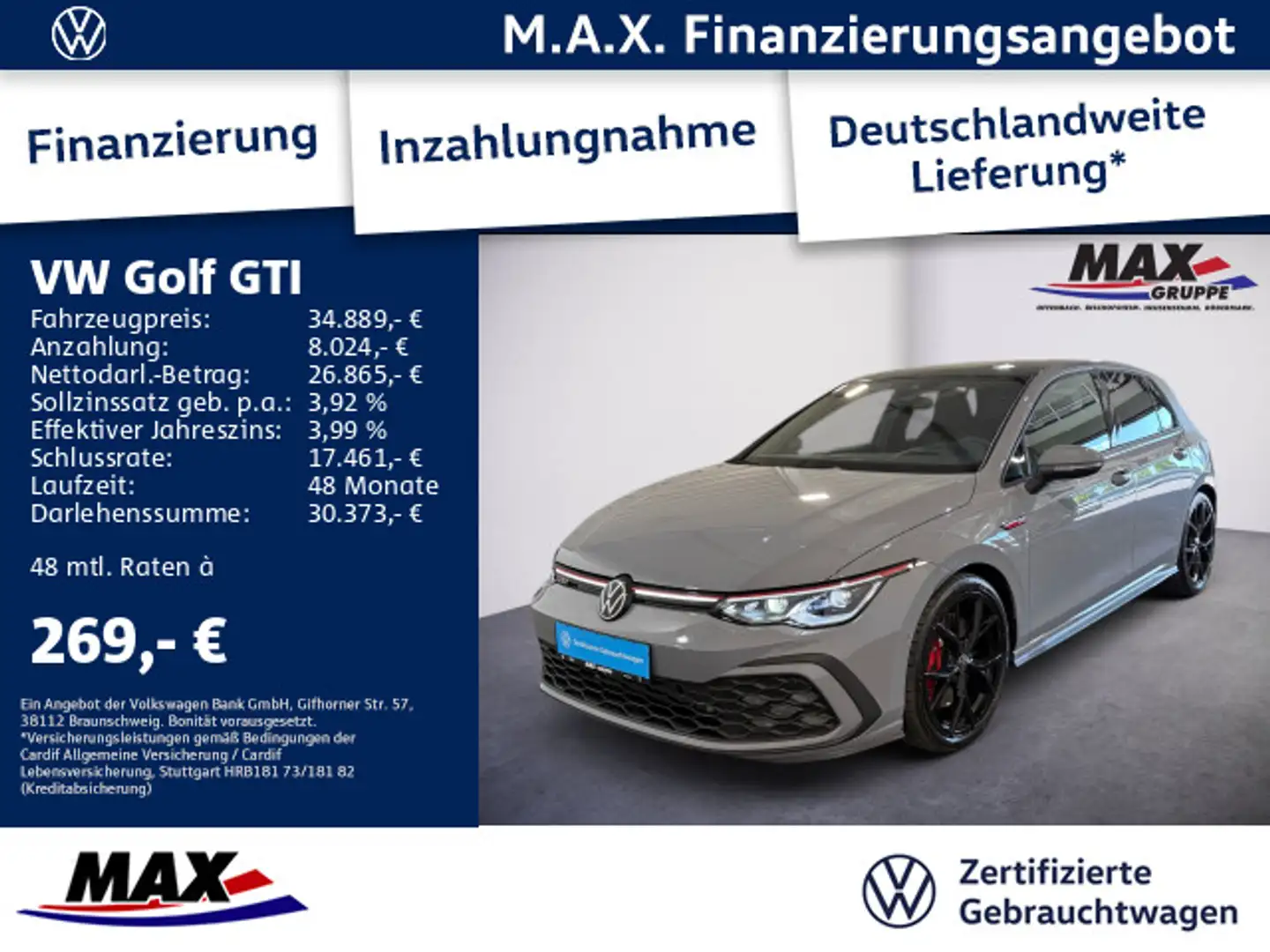 Volkswagen Golf GTI Golf VIII GTI 2.0 TSI DSG IQ-LED+DCC+PANO+HUD+ Grau - 1