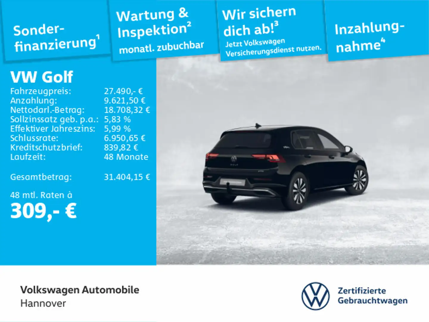 Volkswagen Golf VIII 1.5 eTSI DSG Goal Navi AHK LED ACC Dig Schwarz - 1