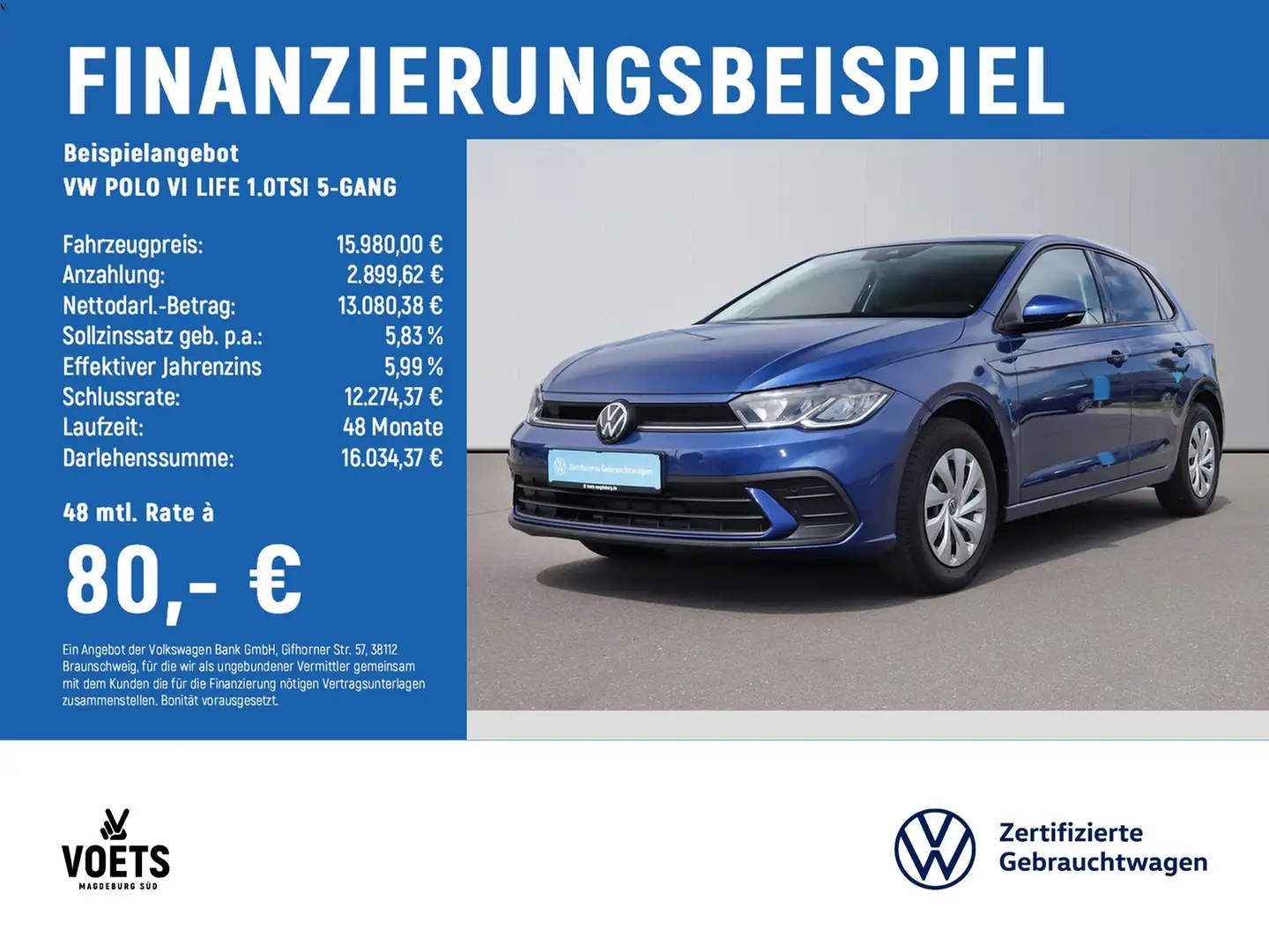 Volkswagen Polo VI LIFE 1.0TSI 5-GANG LED+NAVI+IQ.DRIVE-PAK Kék - 2
