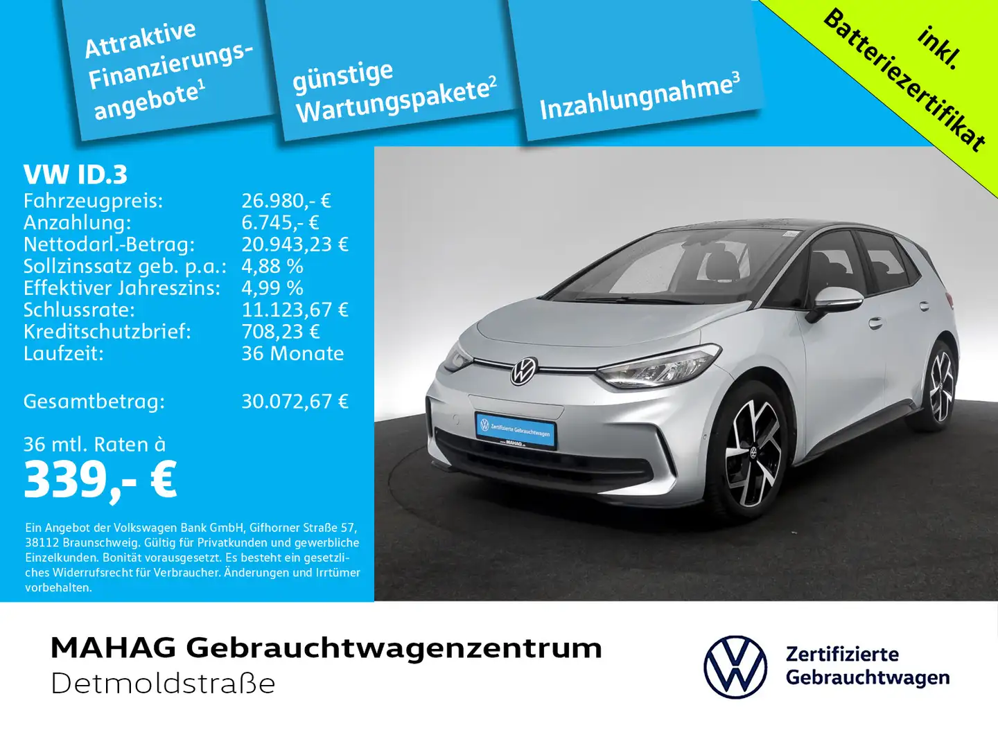 Volkswagen ID.3 Pro 62kWh NaviPro LED R-KAM ACC CCS 19" Silber - 1