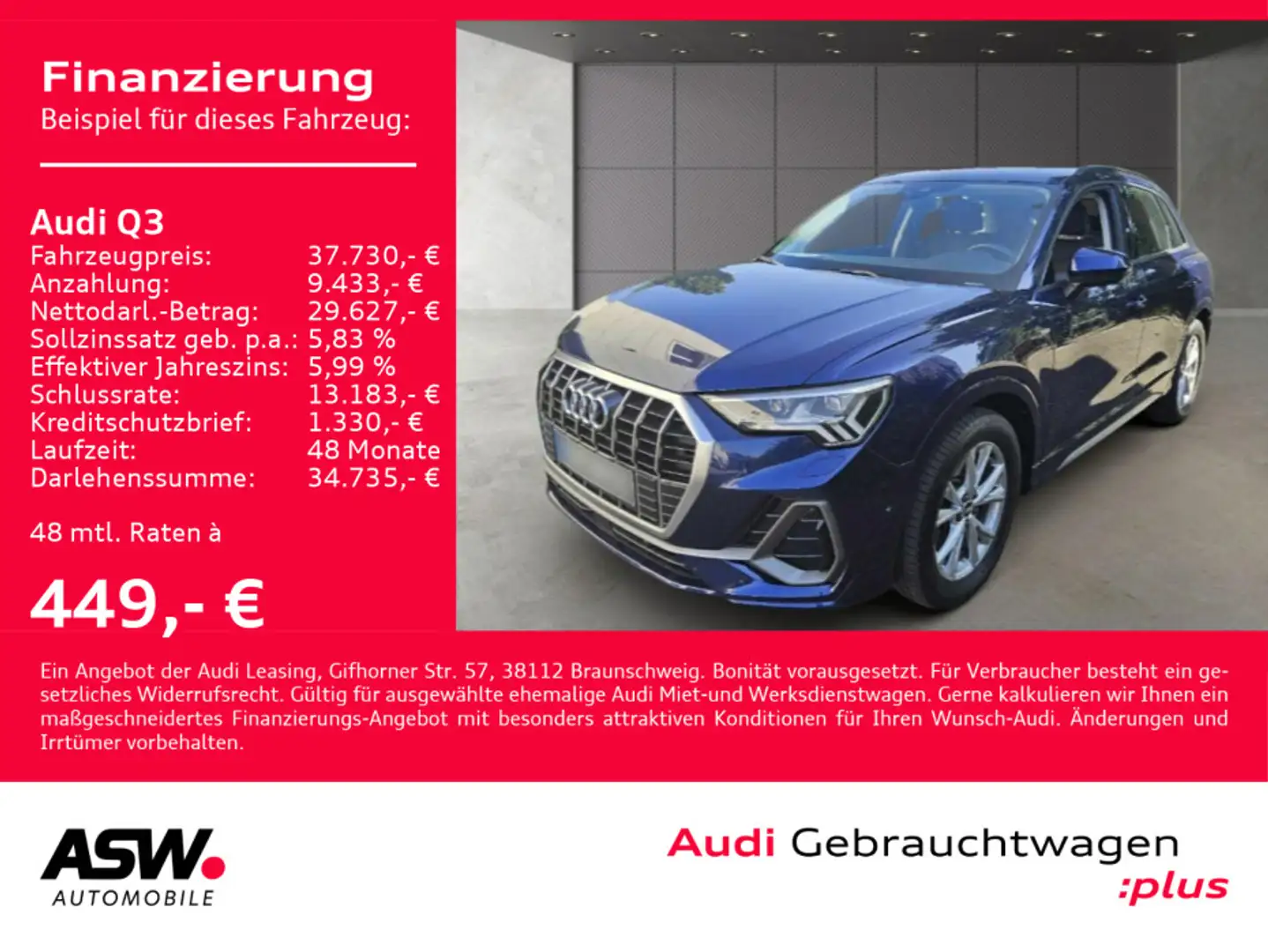 Audi Q3 40TDI S line quattro Navi Matrix StandHz 360° Blau - 1