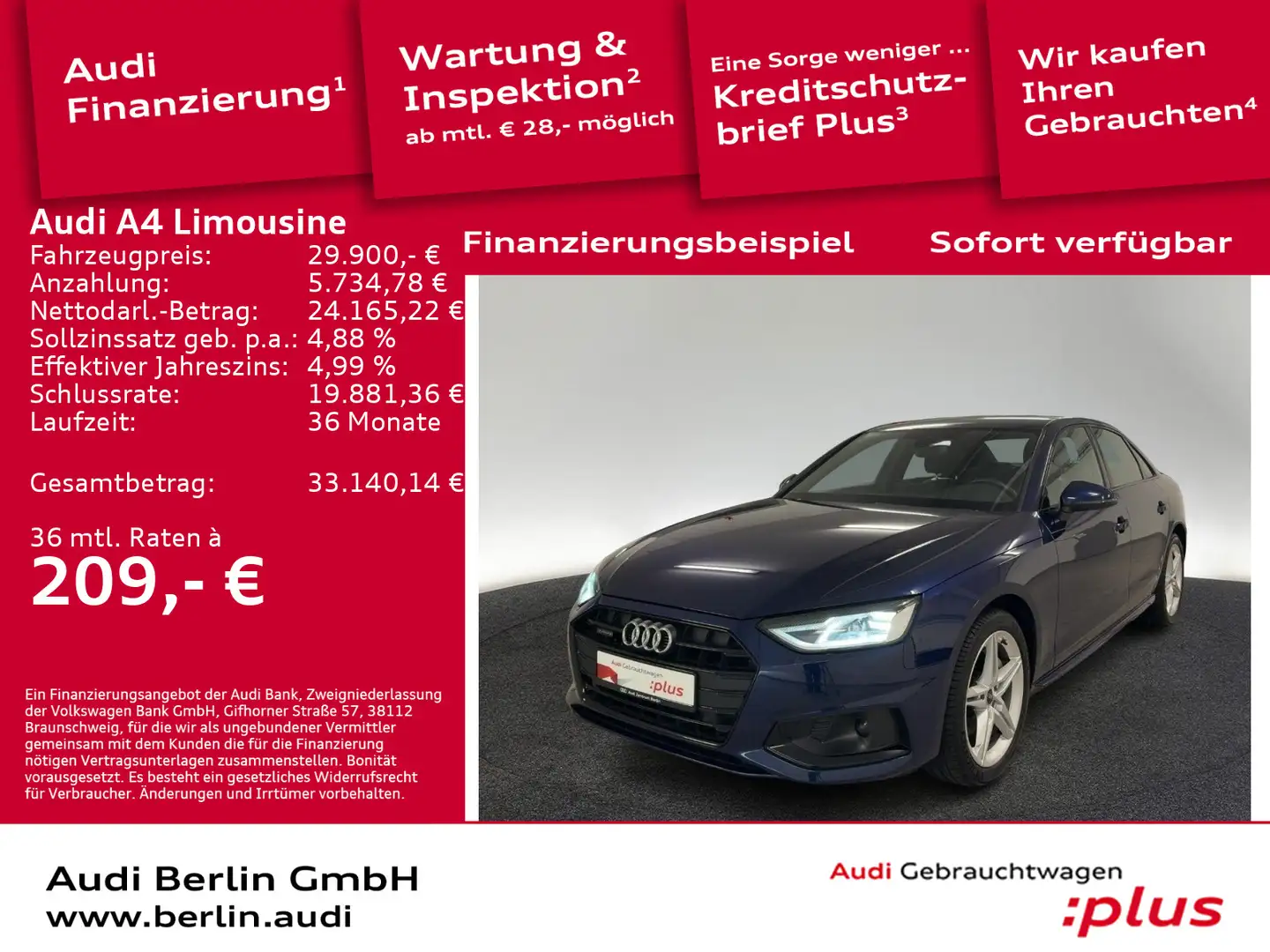 Audi A4 Advanced 40 TDI qu.S tr. AHK RFK Blau - 1