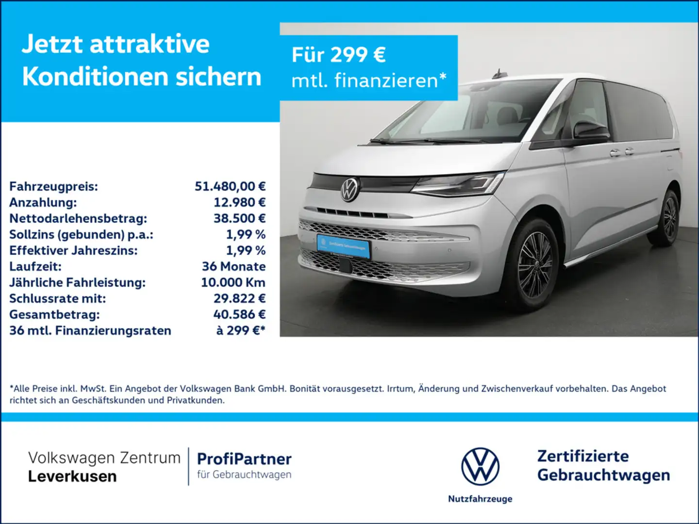 Volkswagen T7 Multivan PANO AHK VIRT MATRIX CARPLAY SHZ Silber - 1