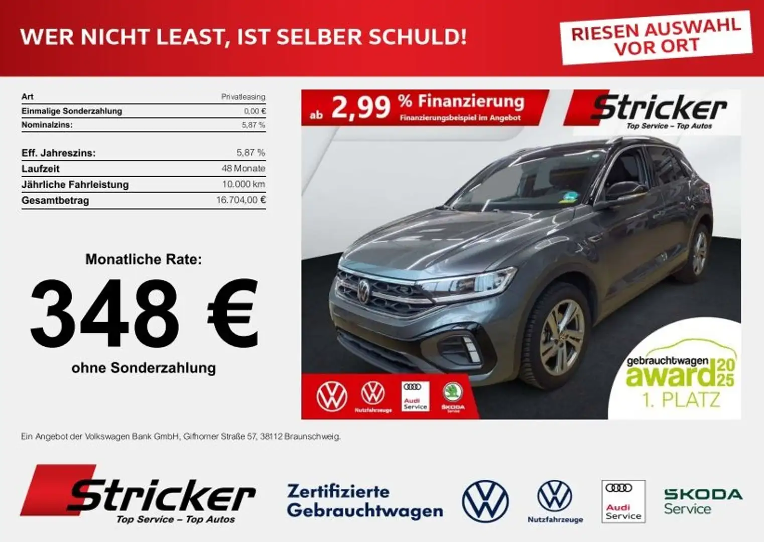 Volkswagen T-Roc R-Line 1.5TSI DSG 290,-ohne Anzahlung Navi AHK Grau - 2