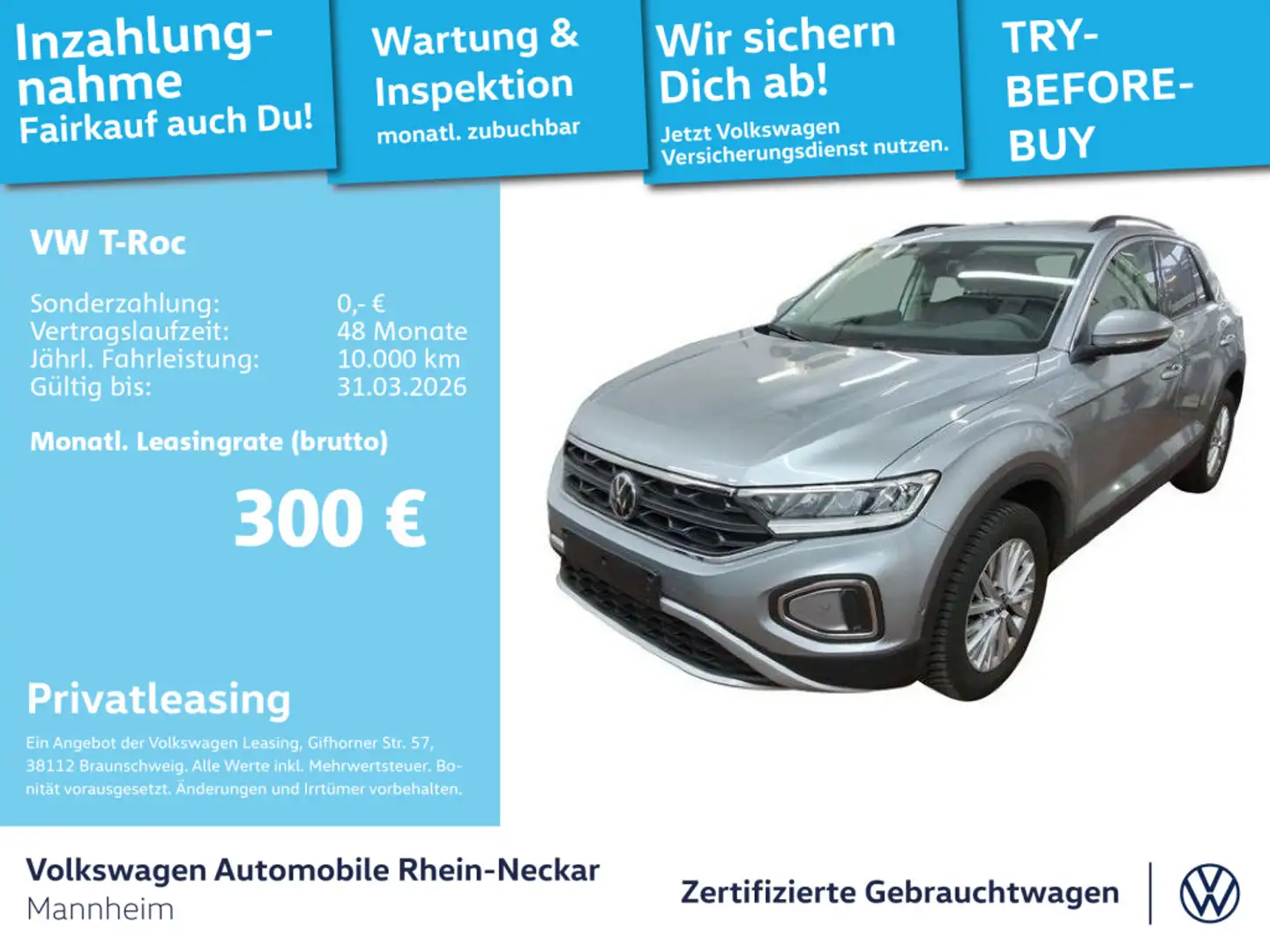 Volkswagen T-Roc 2.0 TDI Life DSG GAR2030 Navi Kamera LED u Silber - 1
