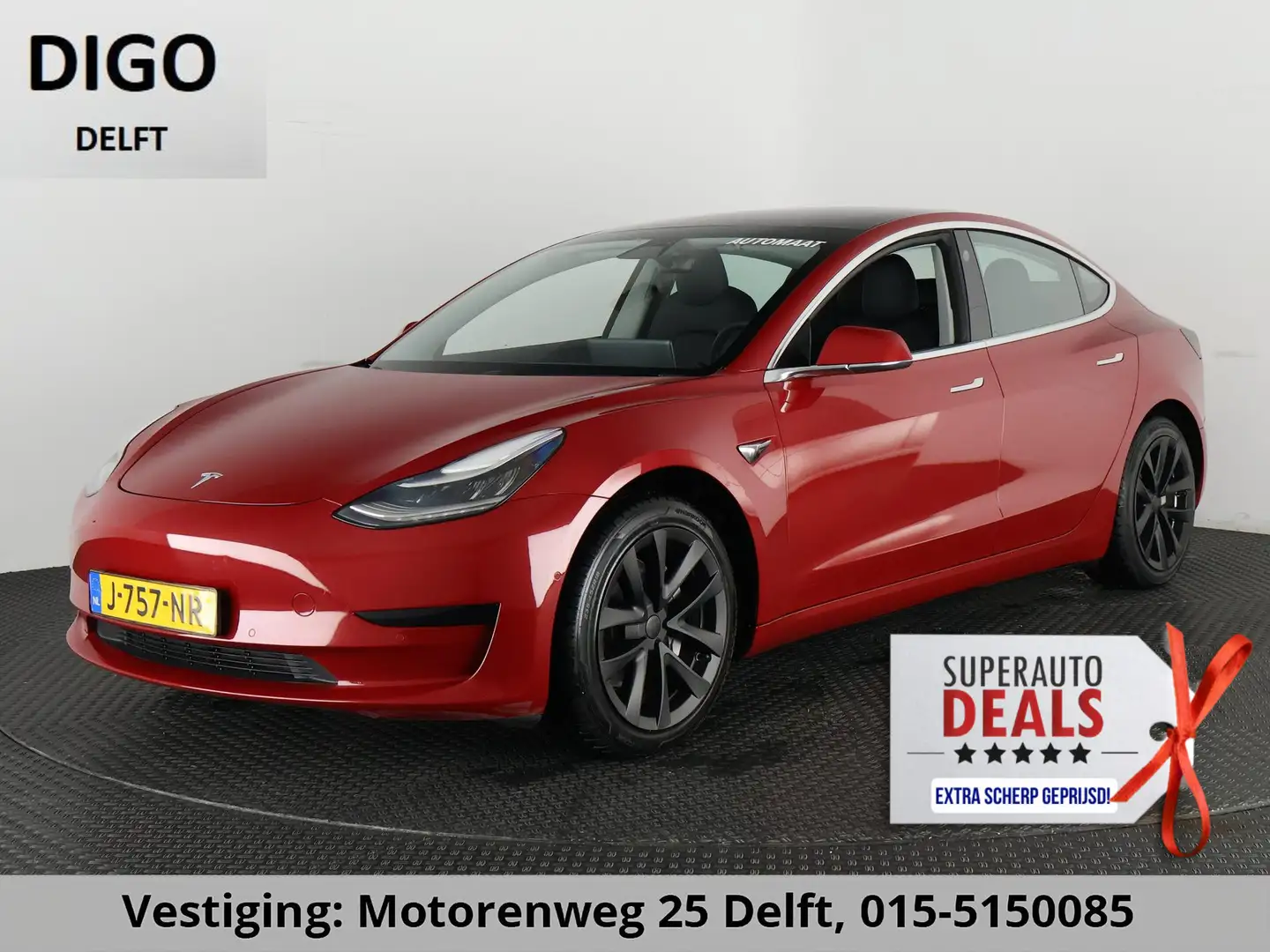 Tesla Model 3 RWD 60 kWh (238PK) ACCUTEST 91% BEREIK 391 KM GARA Rood - 1