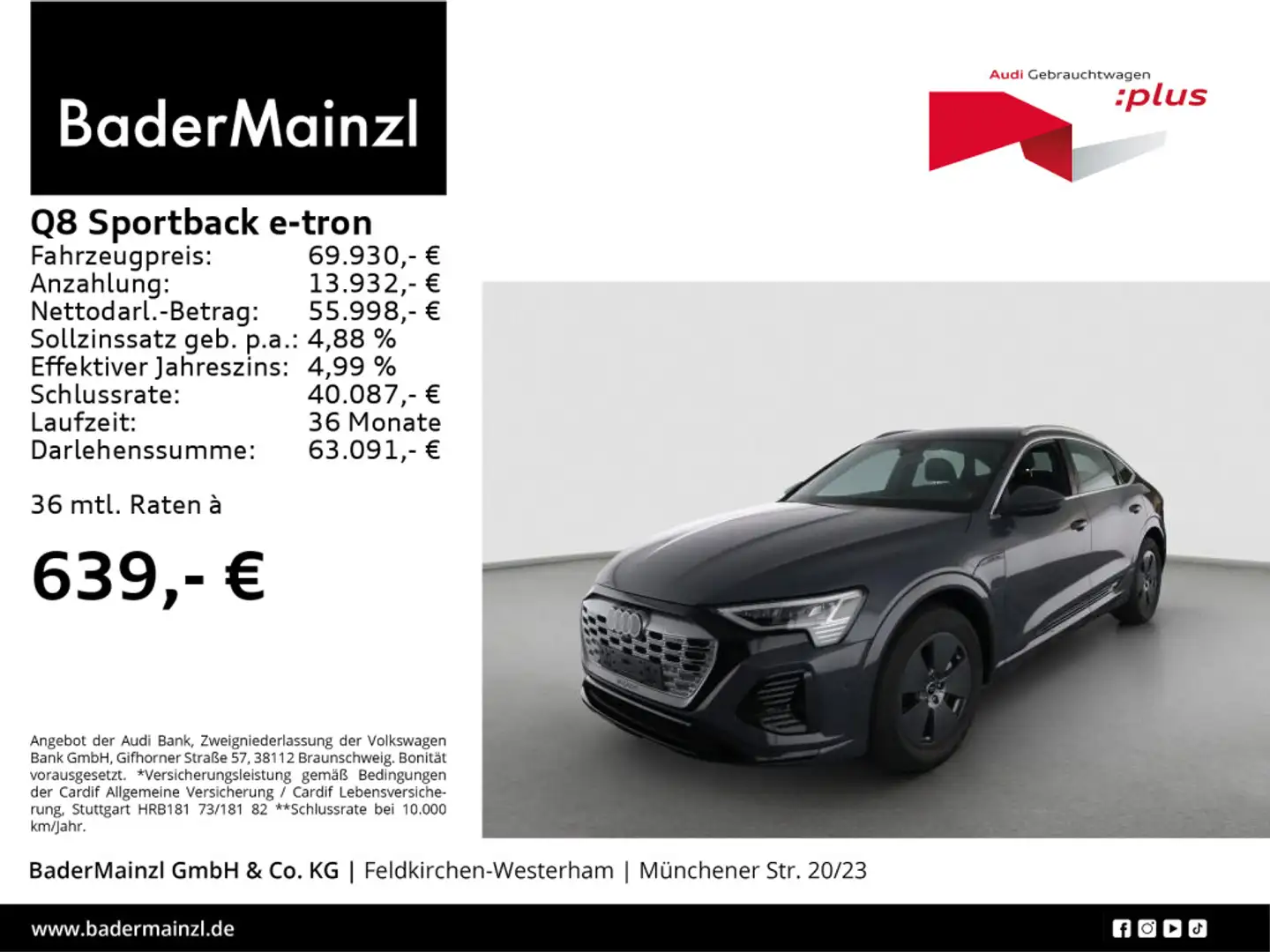 Audi Q8 e-tron Q8 e-tron Sportback 55 quattro S line AHK Matrix Grau - 1