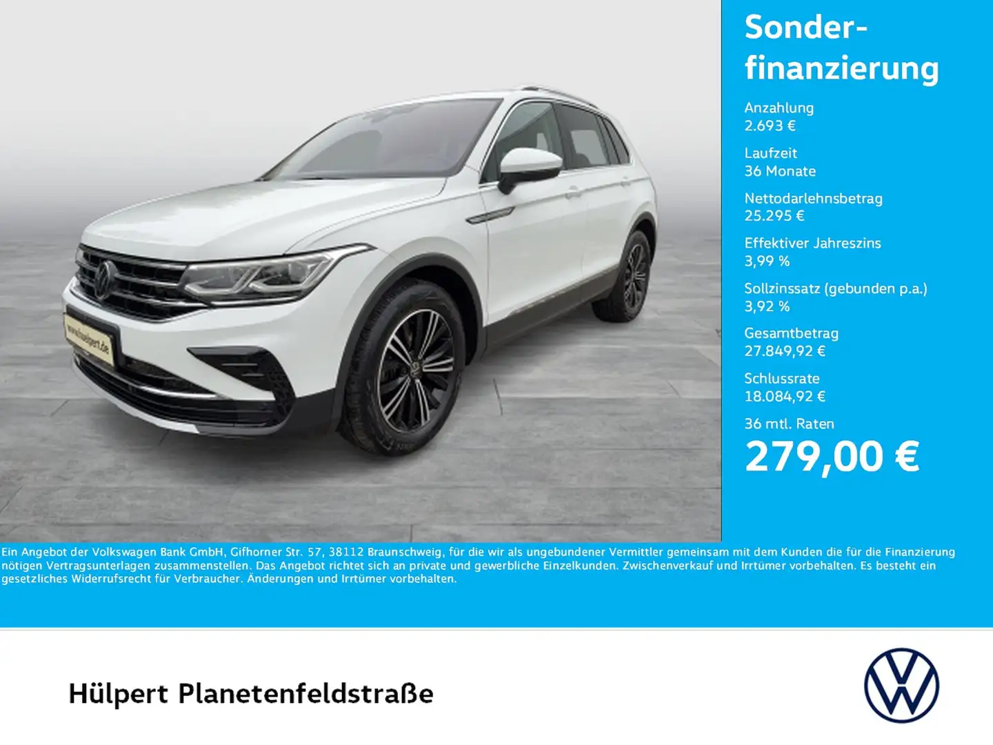 Volkswagen Tiguan 2.0 ELEGANCE 360°CAM ACC LM18 NAVI SITZHZ Blanc - 1