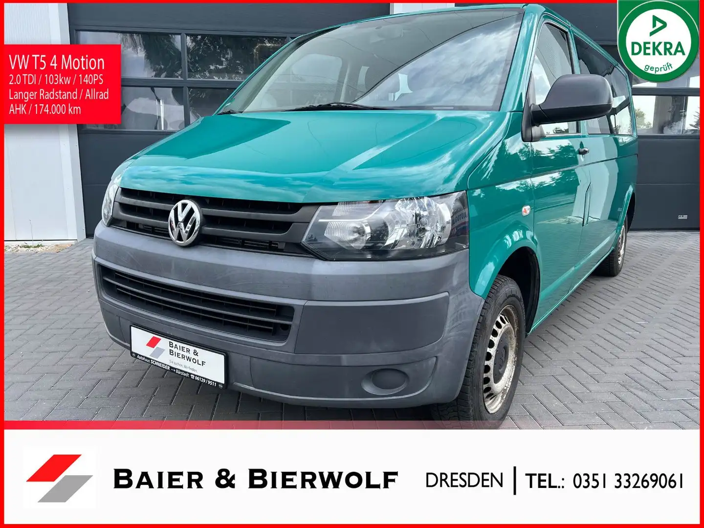 Volkswagen T5 Transporter 9 Sitzer lang 4Motion 140 PS AHK Grün - 1