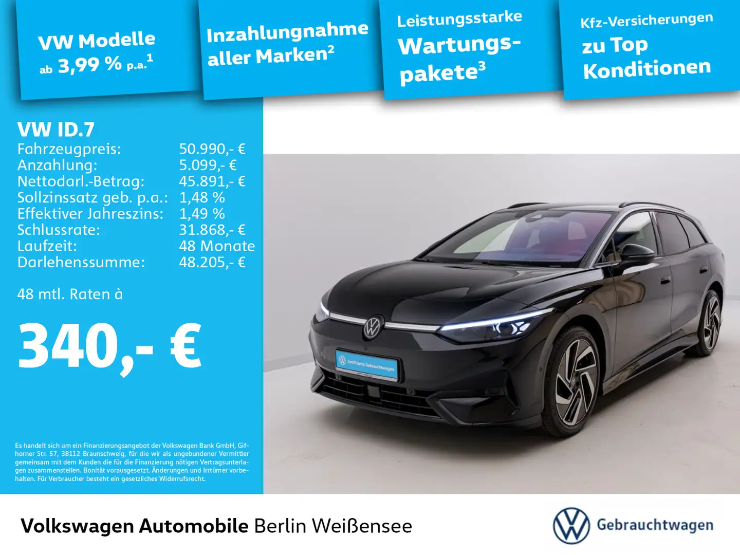 Volkswagen ID.7 Tourer Pro**Leasing 579€ o. Anzahlung** Schwarz - 1
