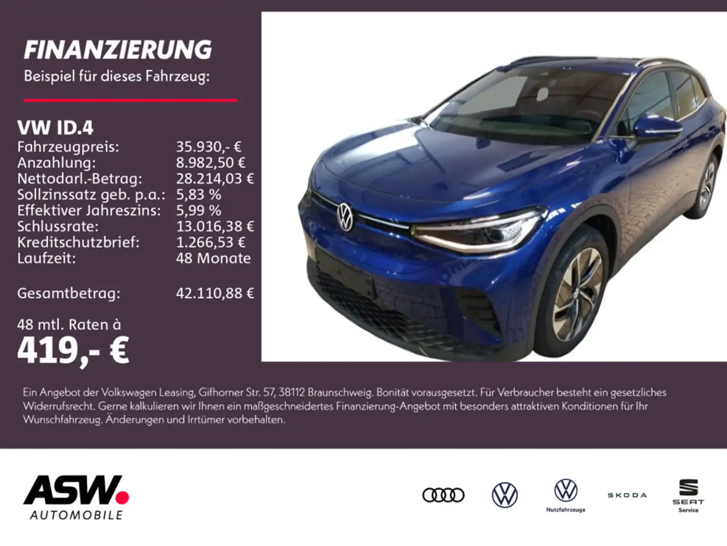 Volkswagen ID.4 Pure LED NAVI AHK RFK ACC WÄRMEPUMPE SHZ Blau - 1
