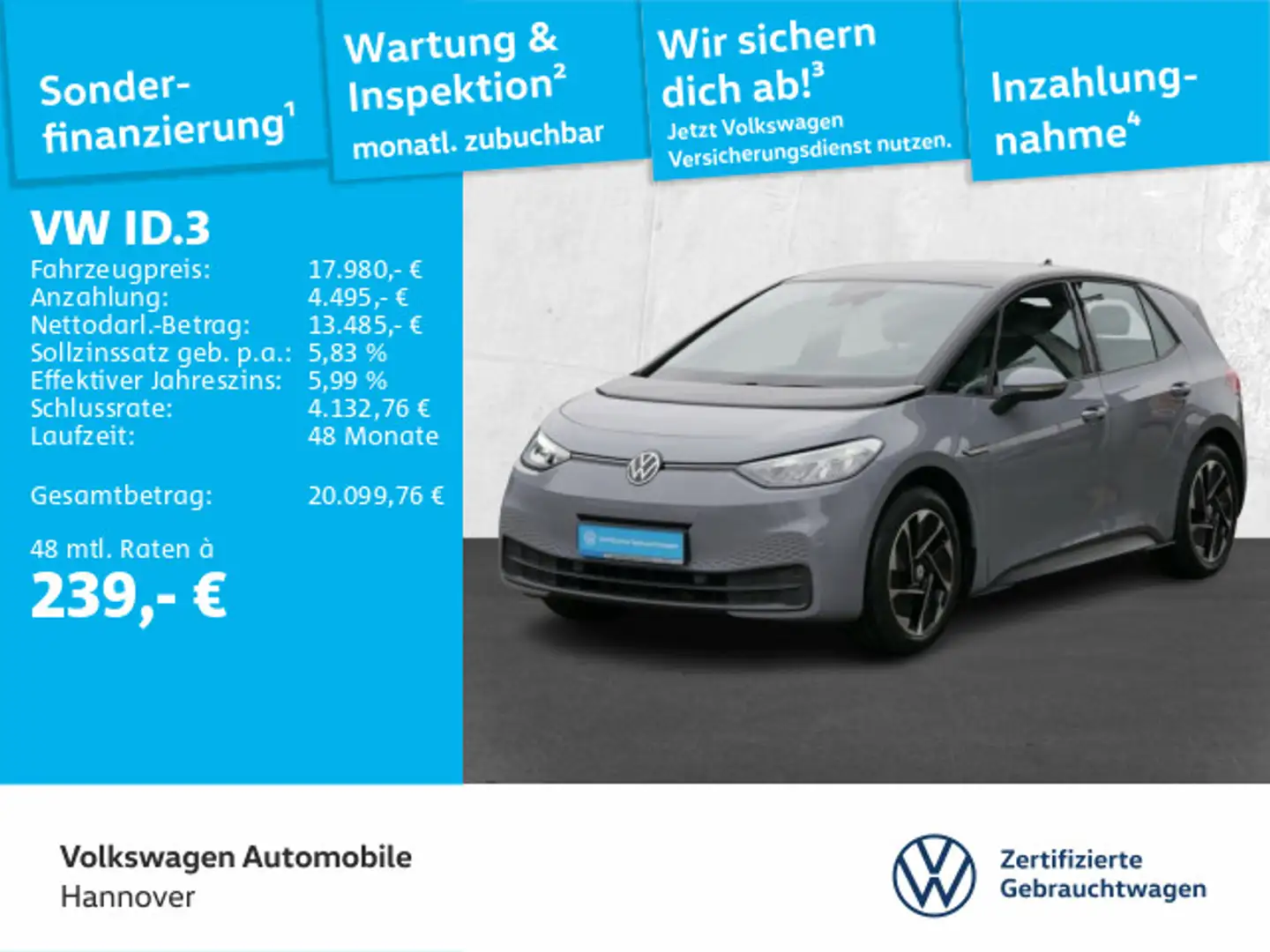 Volkswagen ID.3 Pure Performance City Navi LED ACC PDC SHZ Grau - 1