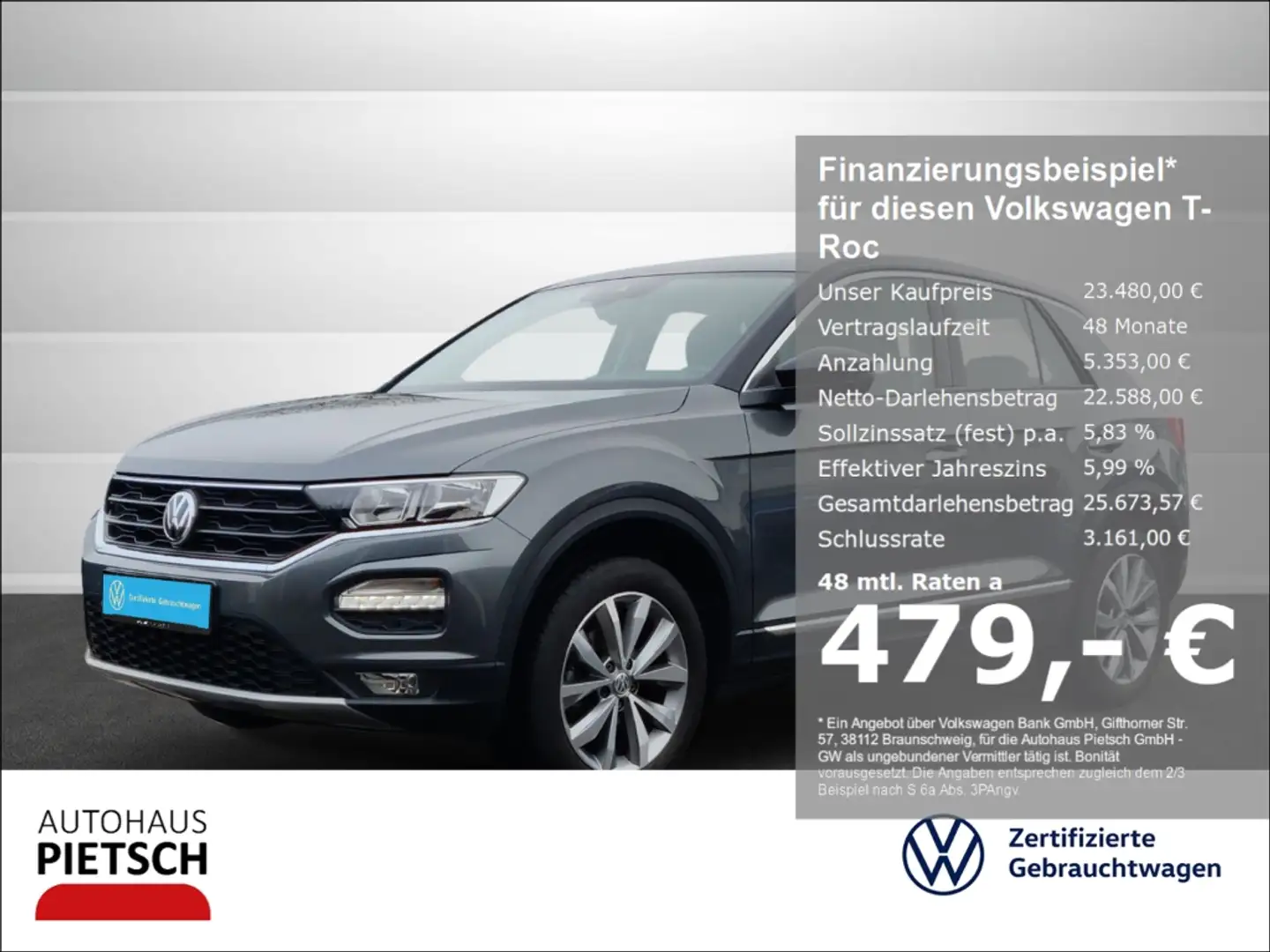 Volkswagen T-Roc 1.5 TSI DSG Style AHK ACC Navi PDC v+h Grau - 1