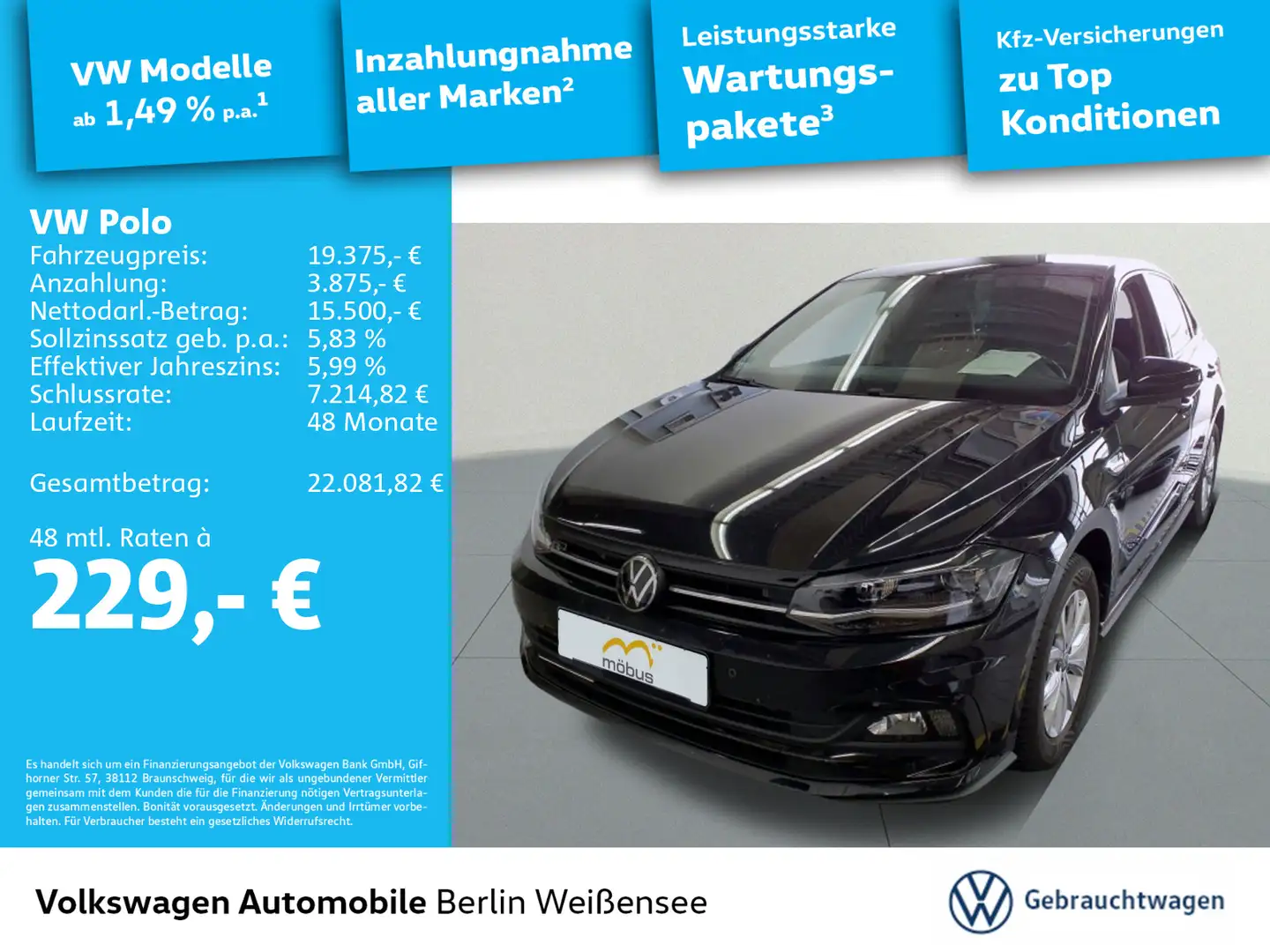 Volkswagen Polo 1.0 TSI R-LINE*DSG*APP*ACC*LED*NAV*SIDE*PDC Schwarz - 1