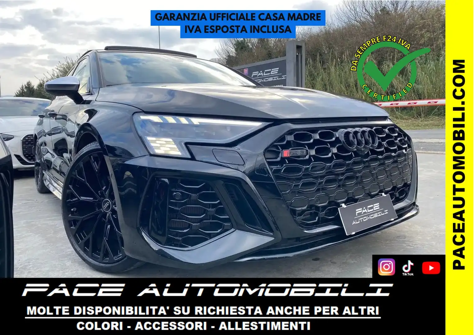 Audi RS3 400CV HUD PELLE KAMERA TETTO 19"B&O BLACK PACK 280 Nero - 1