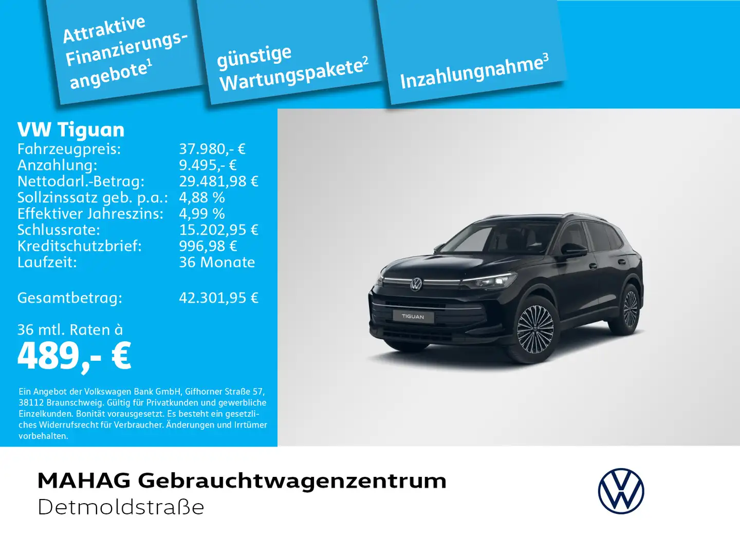 Volkswagen Tiguan 2.0 TDI GOAL Navi LED+ AHK 360° ACC 18" Schwarz - 1