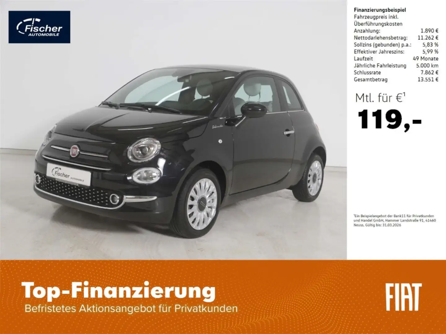 Fiat 500 1.0 GSE Hybrid Dolcevita Schwarz - 1