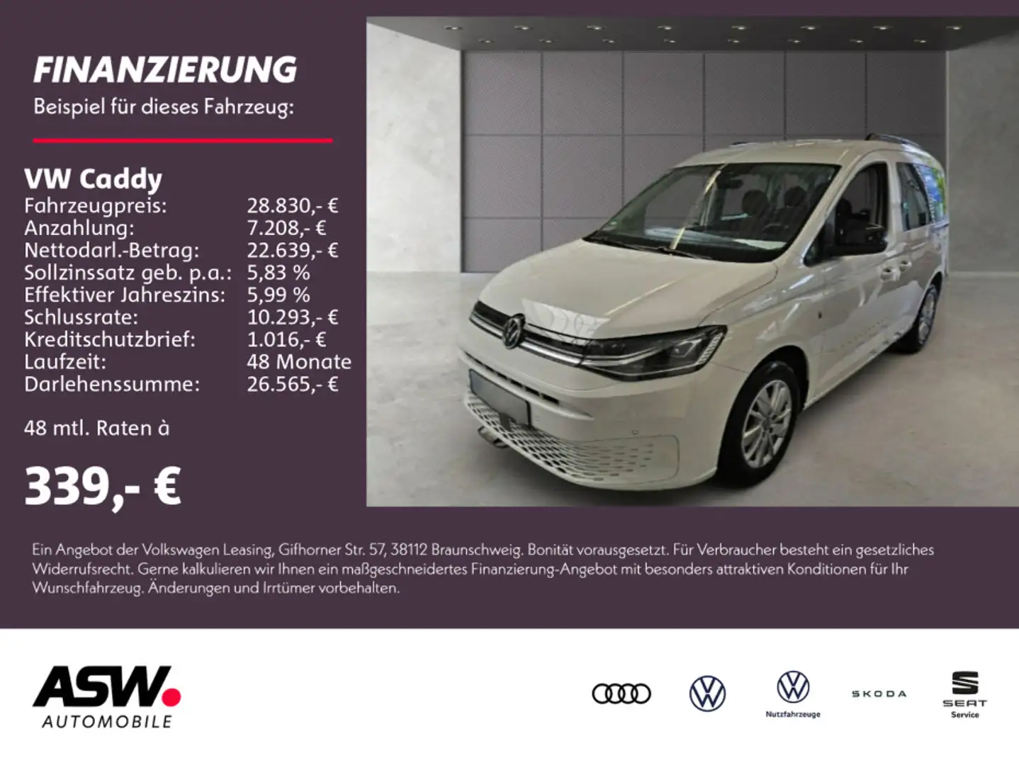 Volkswagen Caddy Life 1.5TSI LED Nav RFK SHZ AppConnect AHK Weiß - 1