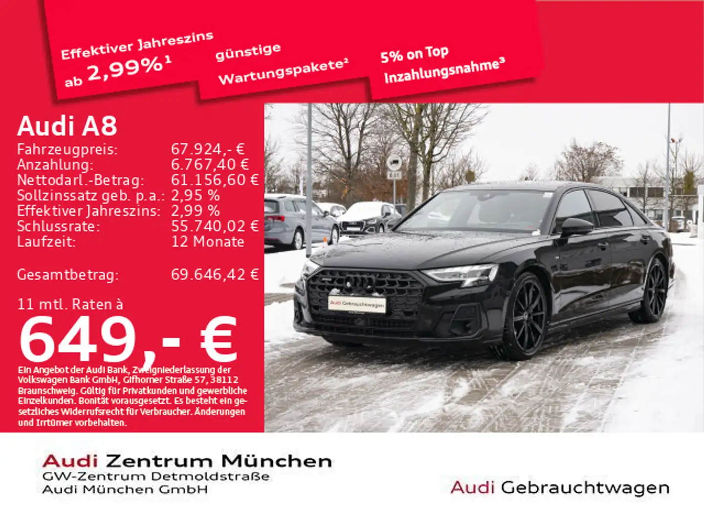 Audi A8 Lang 50 TDI qu. S line Pano/B&O/AHK/Massage Noir - 1