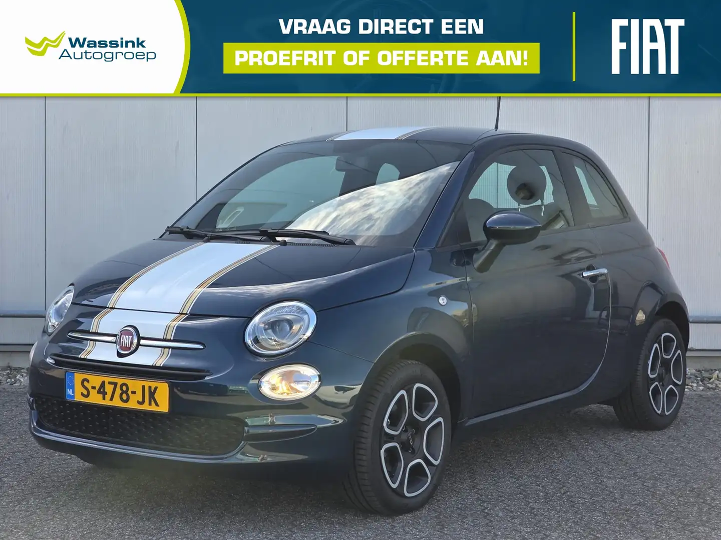 Fiat 500 1.0 70pk Hybrid Club | Airco | Carplay/Android Aut Blauw - 1