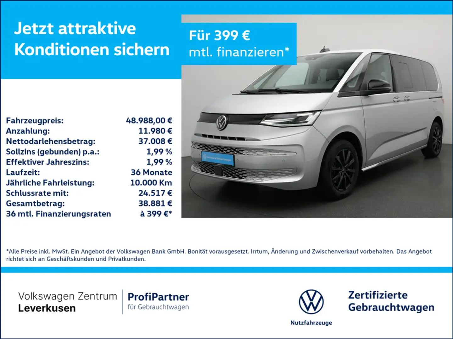 Volkswagen T7 Multivan 7-SITZER MATRIX NAVI VIRT AHK PAN Silber - 1