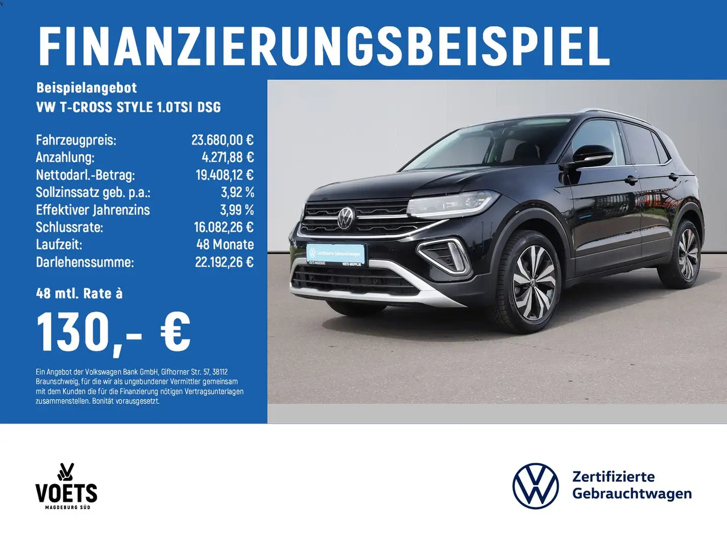 Volkswagen T-Cross STYLE 1.0TSI DSG IQ-LIGHT+NAVI+PDC Schwarz - 2