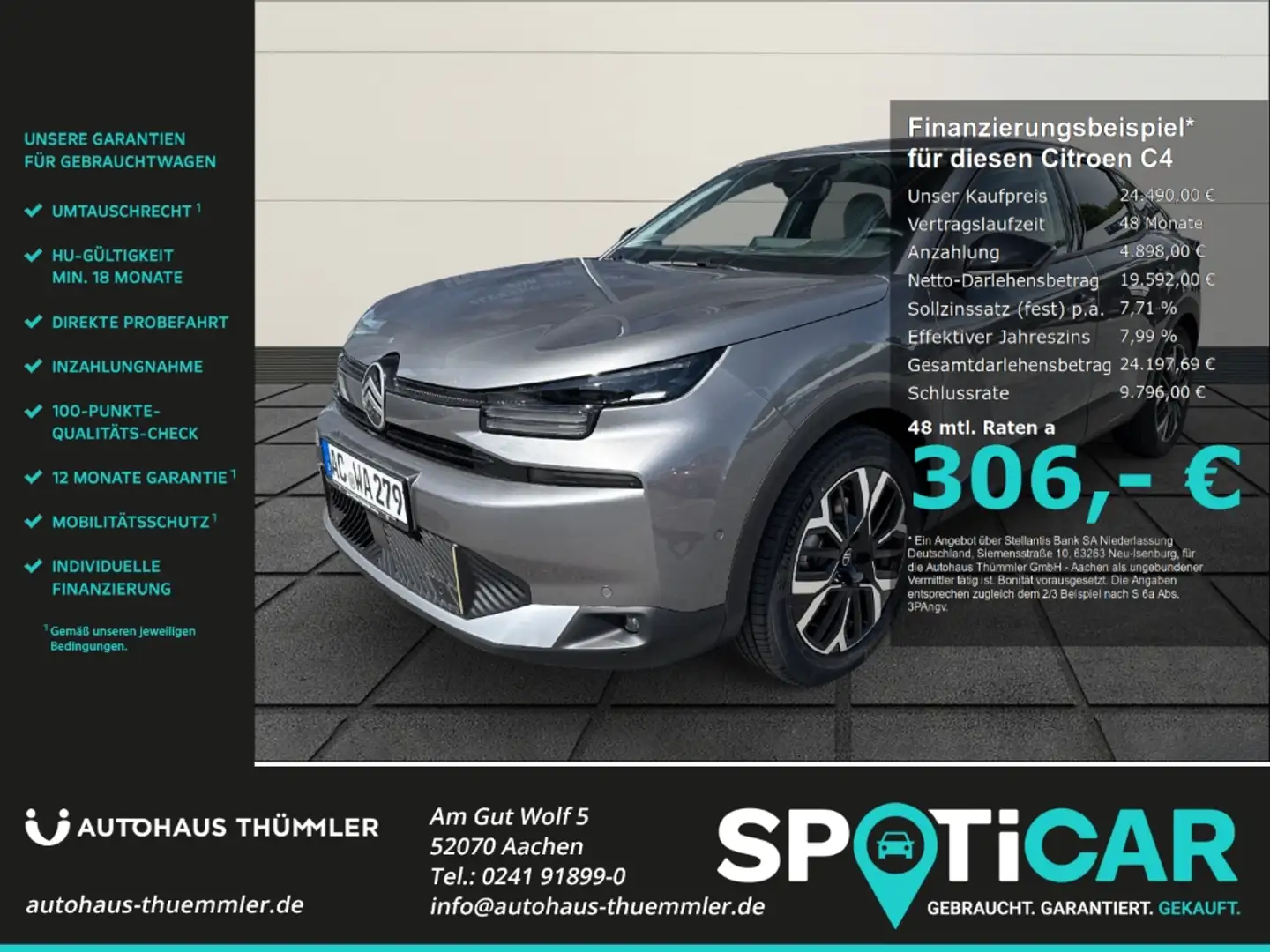 Citroen C4 Hybrid 145 e-DSC6 MAX Navi Digitales Cockpit Sound Grau - 1