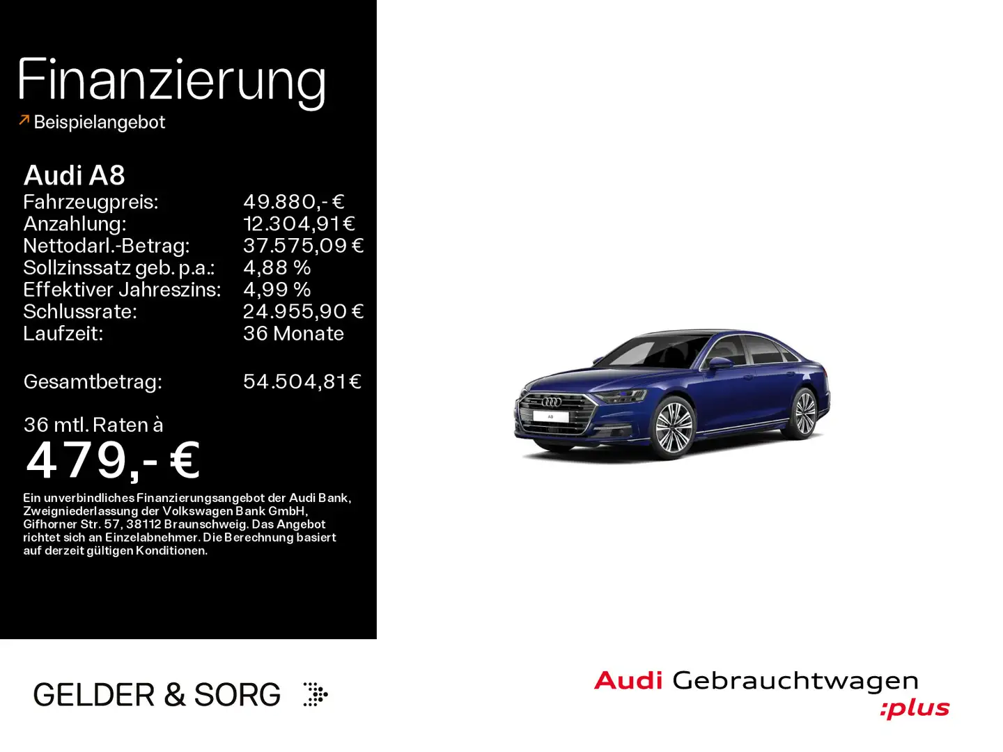 Audi A8 50 TDI qu. AIR*Pano*B&O*HuD*ACC*360°*CarPlay Blau - 1