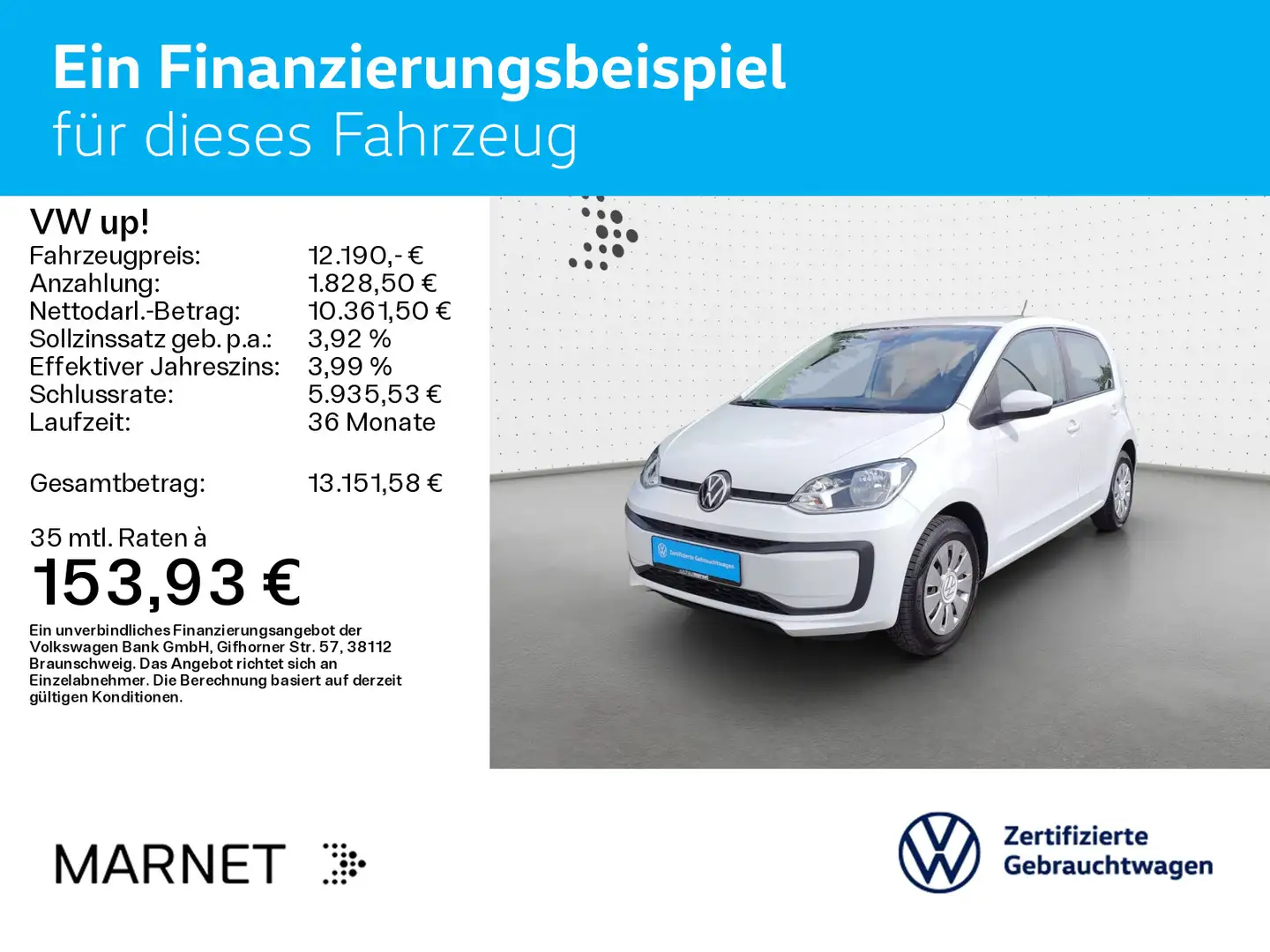 Volkswagen up! 1.0 move *KAMERA*KLIMA*PDC*ALLWETTER* Blanc - 2