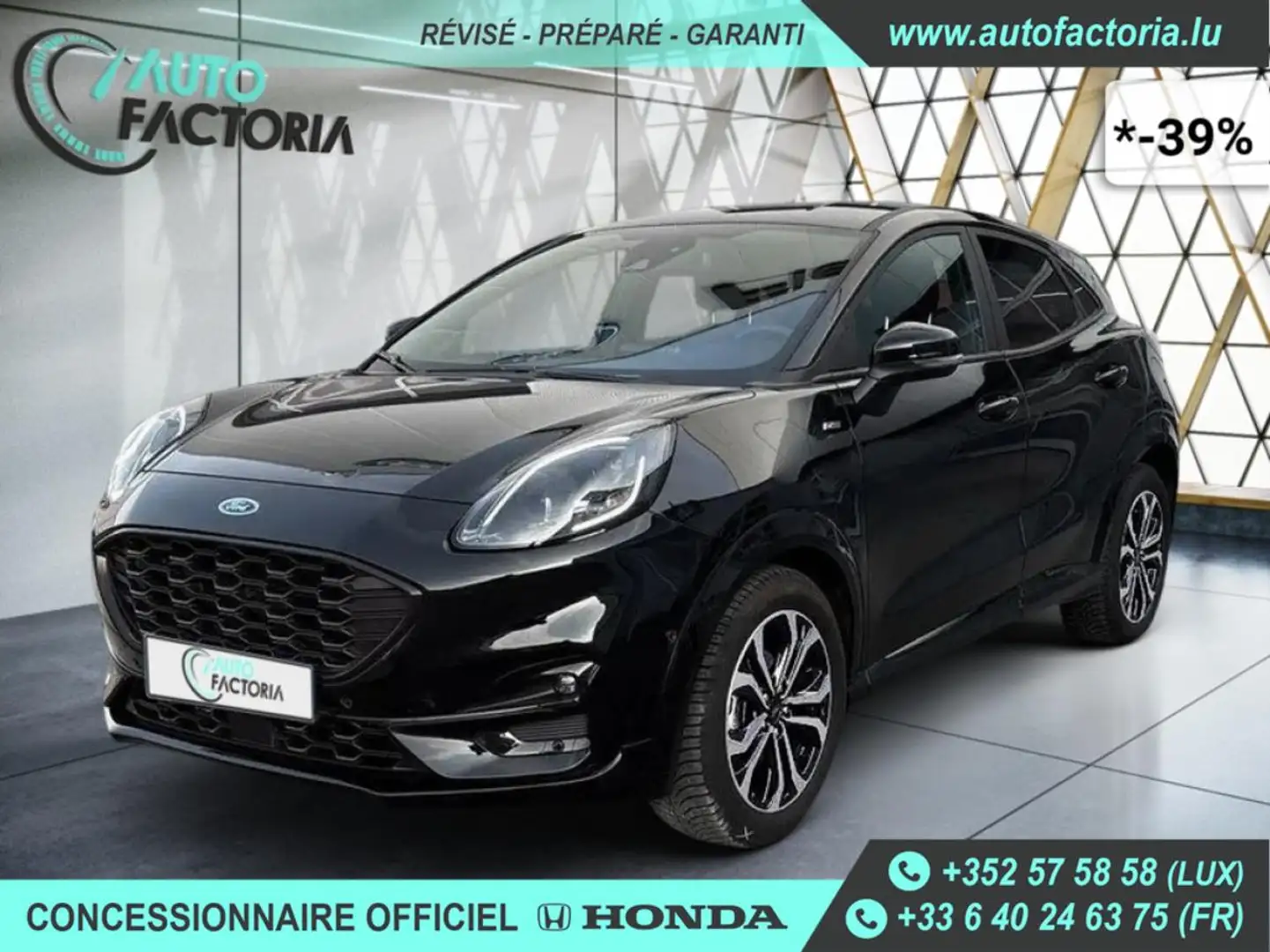 Ford Puma -39% 1.0 HYB 155cv BVA ST Line +GPS+CAM+LED+Opts Schwarz - 1