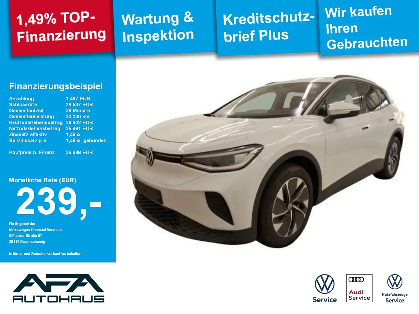 Volkswagen ID.4 Pro 82kWh Navi*LED*ACC*SHZ*APP*Wärmepumpe Weiß - 1
