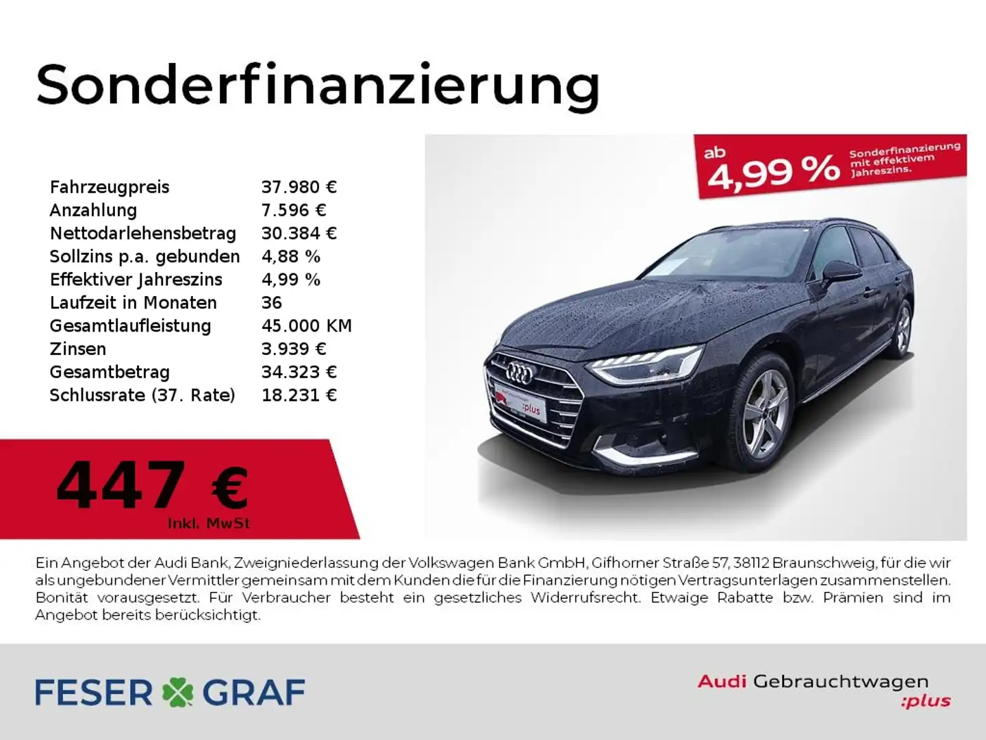Audi A4 Avant Advanced 40 TDI S tronic AHK ACC 17" Schwarz - 1