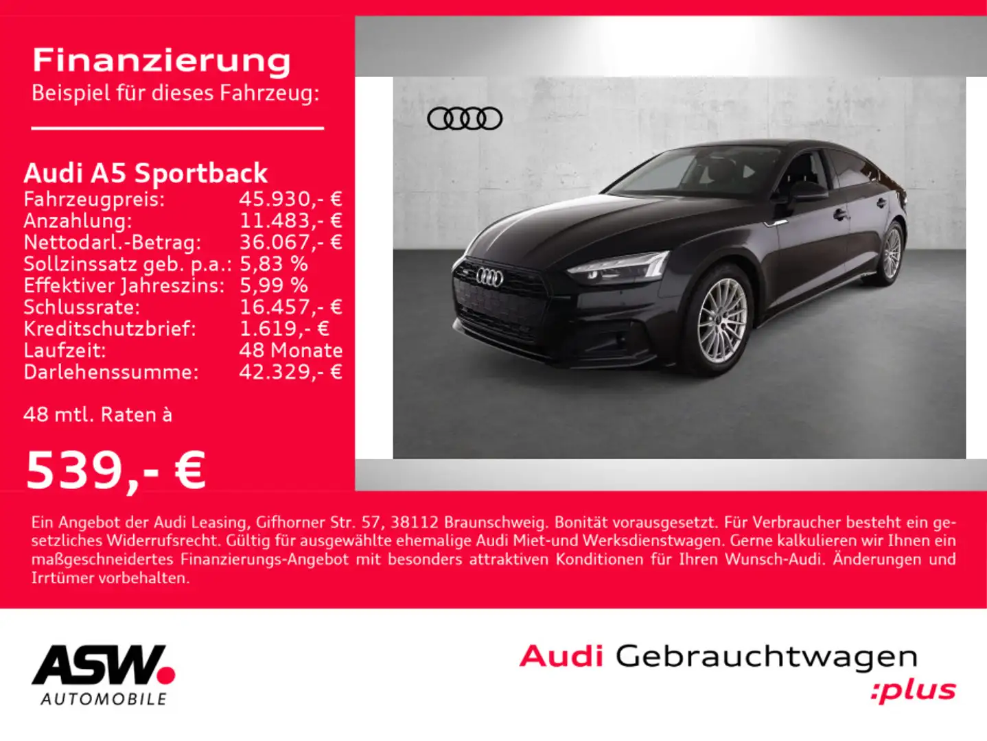 Audi A5 45TFSI quattro Navi Matrix PANO ACC Schwarz - 1