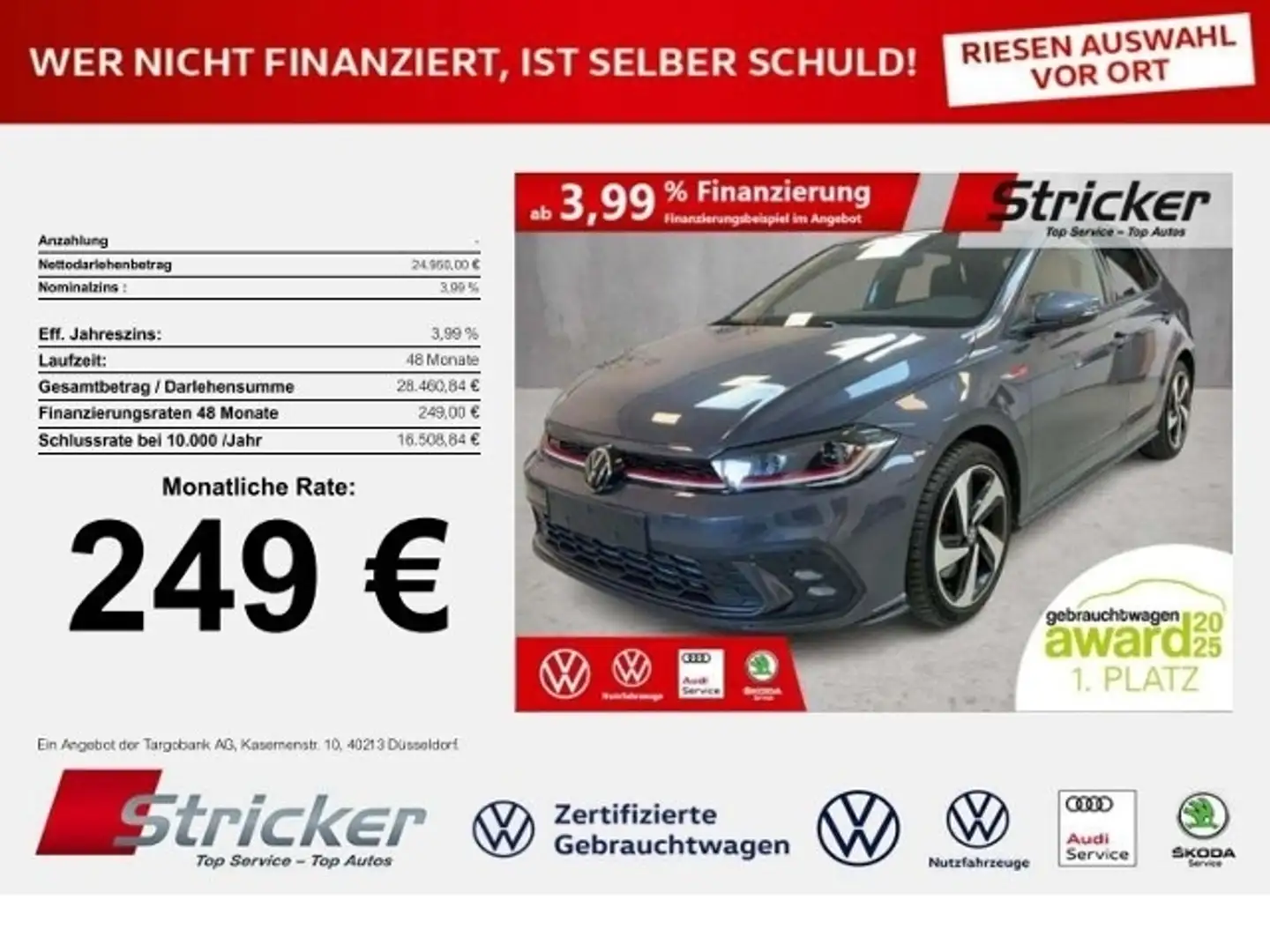 Volkswagen Polo GTI 2.0TSI DSG  249,-ohne Anzahlung ACC App-Conne Grau - 1