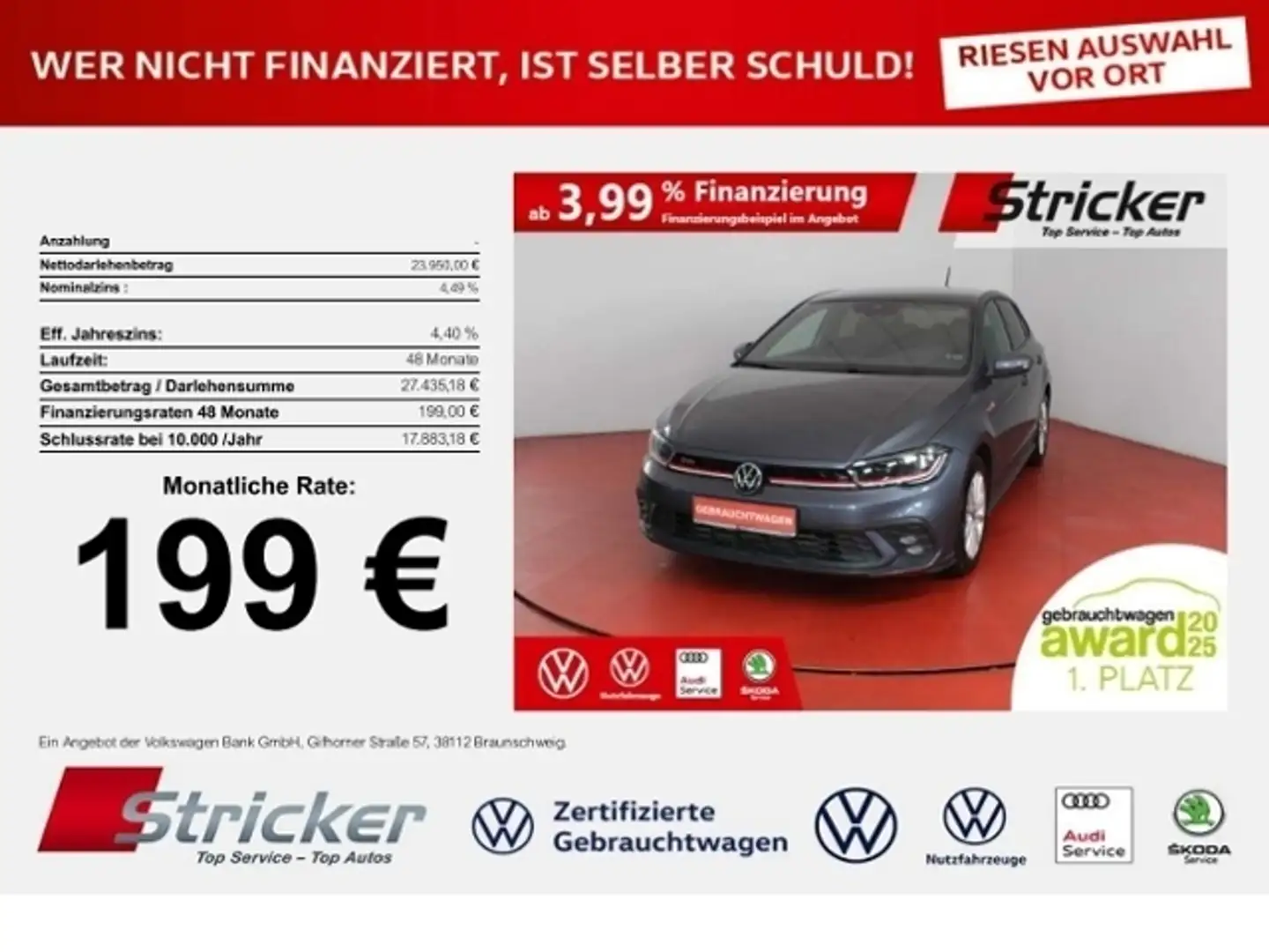 Volkswagen Polo GTI 2.0TSI DSG 199,-ohne Anzahlung ACC App-Connec Grau - 1