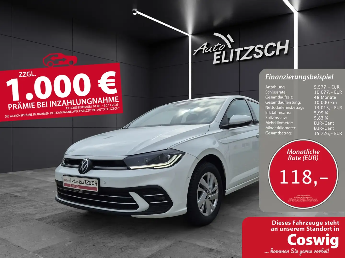 Volkswagen Polo TSI Style DSG Matrix AHK AID ACC Park-Assist SH LM Weiß - 1