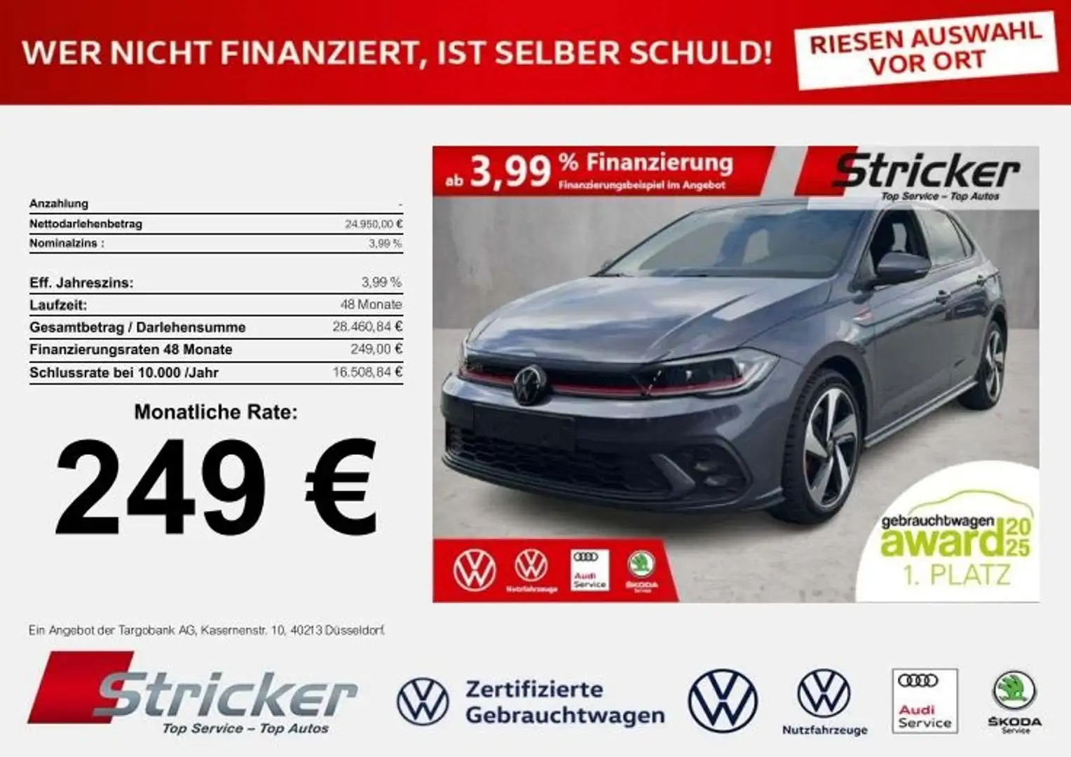Volkswagen Polo GTI 2.0TSI DSG 249,-ohne Anzahlung ACC App-Connec Grau - 2
