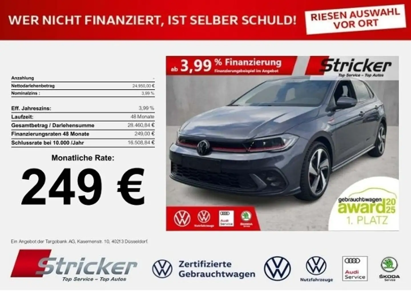 Volkswagen Polo GTI 2.0TSI DSG 249,-ohne Anzahlung ACC App-Connec Grau - 1