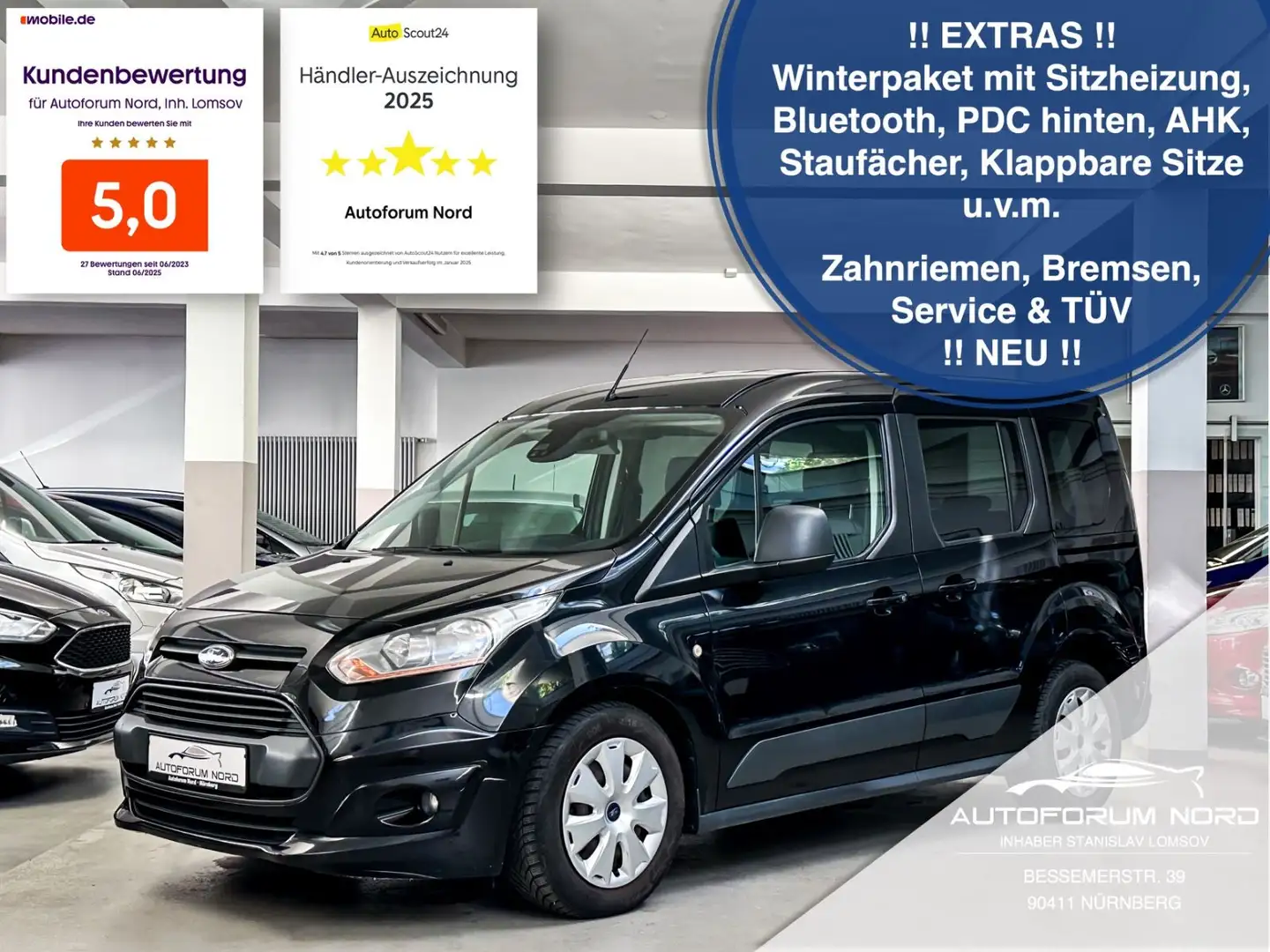 Ford Tourneo Connect *NEU ZAHNRIEMEN+BREMSEN+SERVICE* Noir - 1