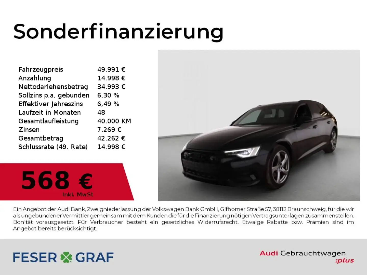 Audi A6 Avant 45 TDI q. Matrix/Leder/Memory/AHK/19 Zol Schwarz - 1