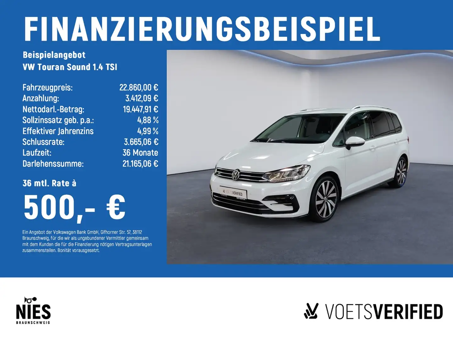Volkswagen Touran Sound 1.4 TSI ACC+RearView+SHZ Weiß - 2
