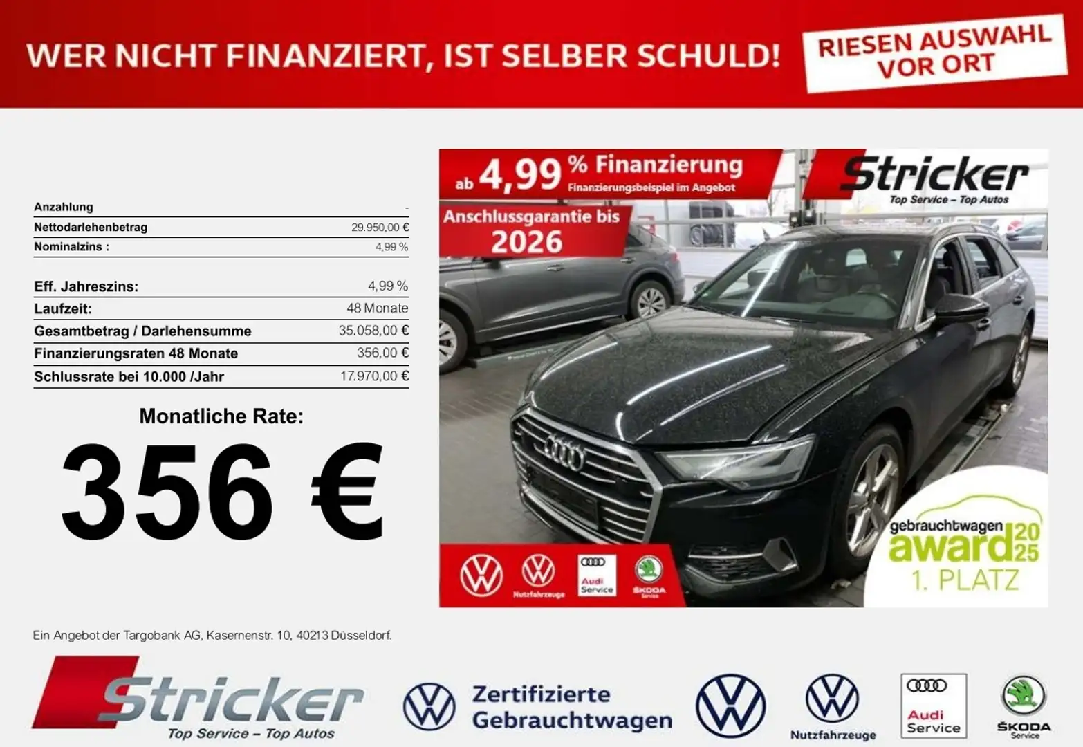 Audi A6 Avant  40TDI S-Tronic 356,-ohne Anzahlung AHK Pan Schwarz - 1