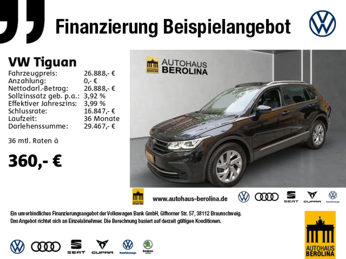 Volkswagen Tiguan 2.0 TDI Active *PANO*MATRIX*ACC*NAV*SHZ* Schwarz - 1