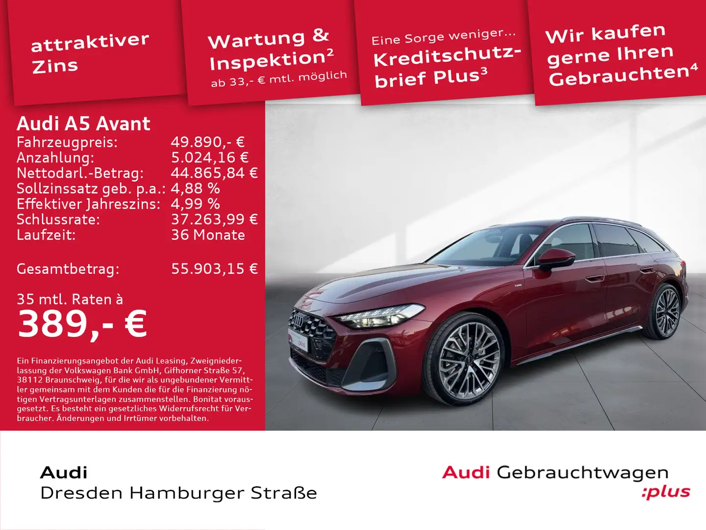 Audi A5 2.0 TFSI Tech S line LED AHZV S tronic Rot - 1