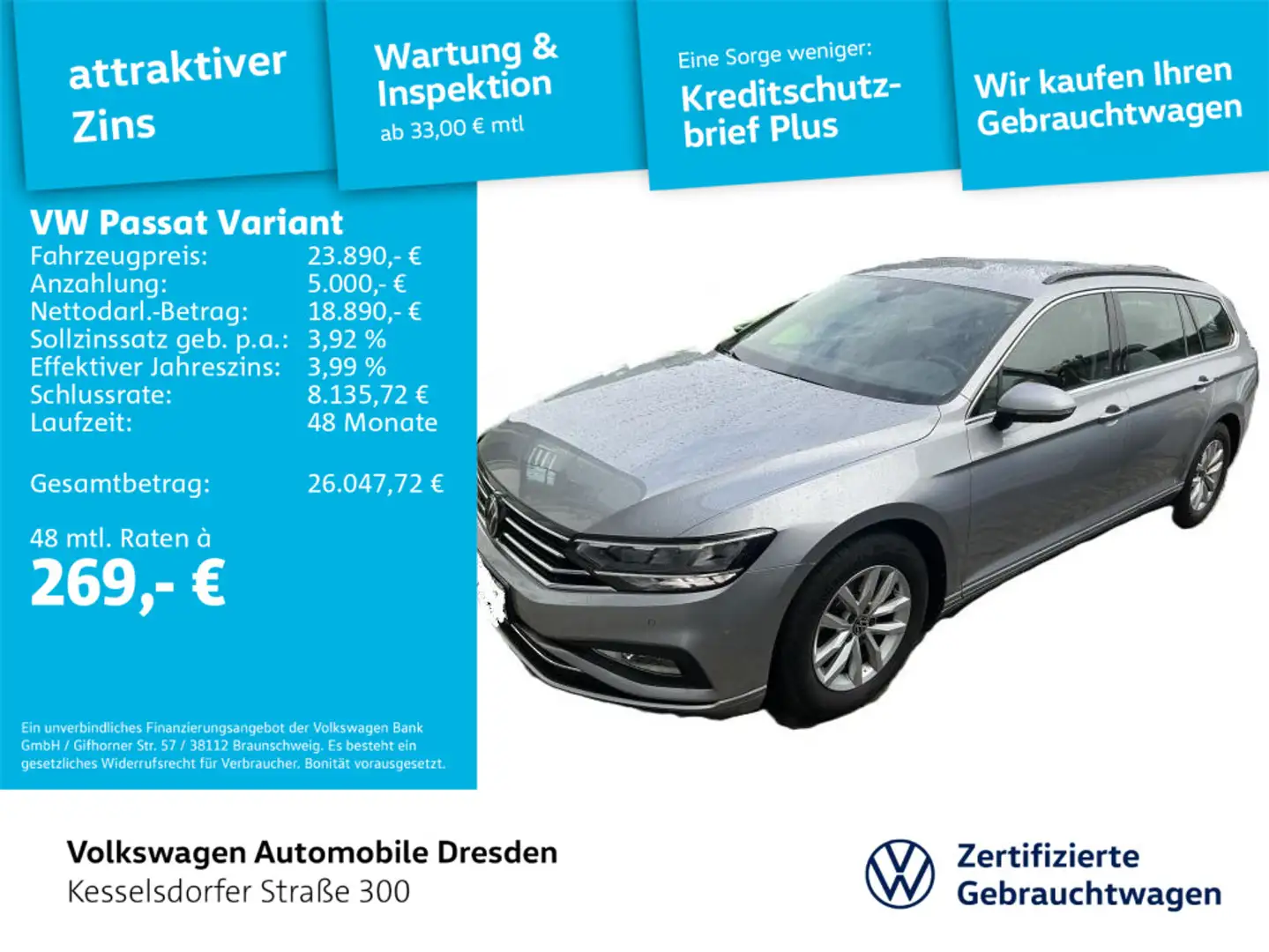Volkswagen Passat Variant 2.0 TDI Business Kamera ACC LED N Silber - 1
