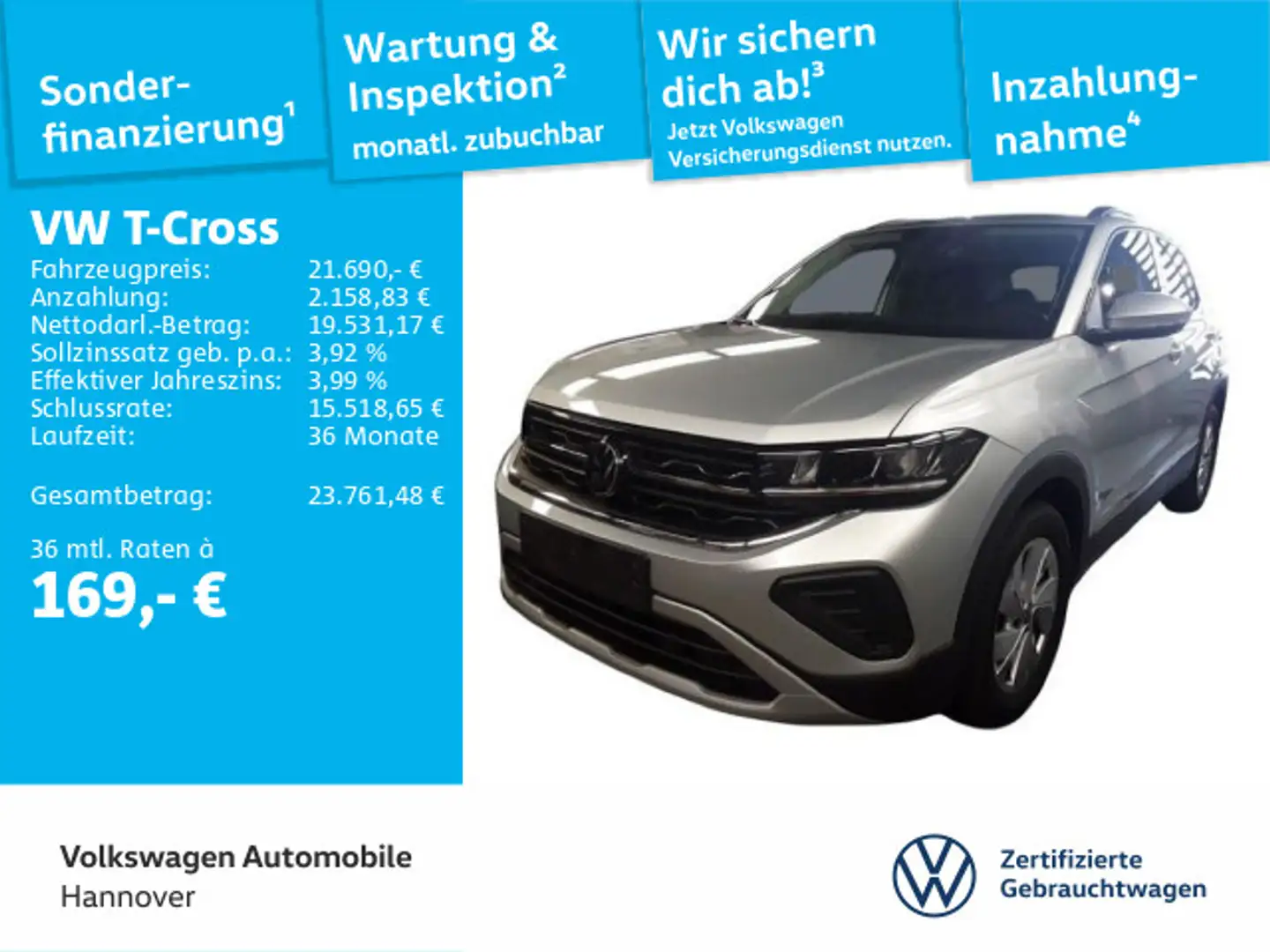 Volkswagen T-Cross 1.0 TSI Life Kamera ACC LED Dig.Cockpit Silber - 1